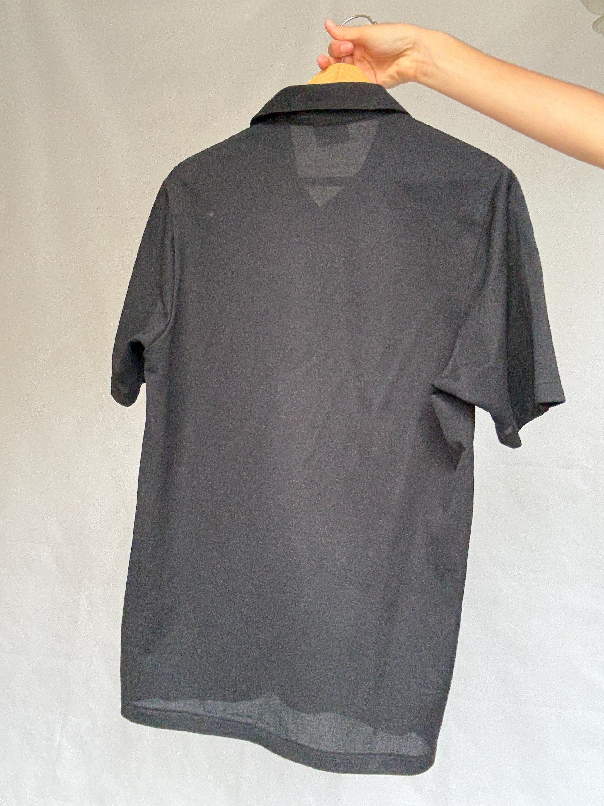 Vintage black Lacoste polo button up shirt, classic fit minimalist elegant style, Size XL, casual streetwear,