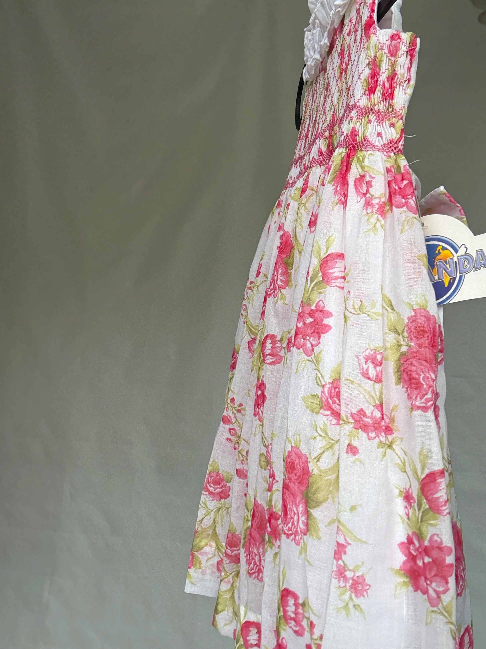 Miranda Andujar floral girl dress, cotton blend, sleeveless smock style with bow accent, cottagecore charm, US 24M, spring picnic, size XXL