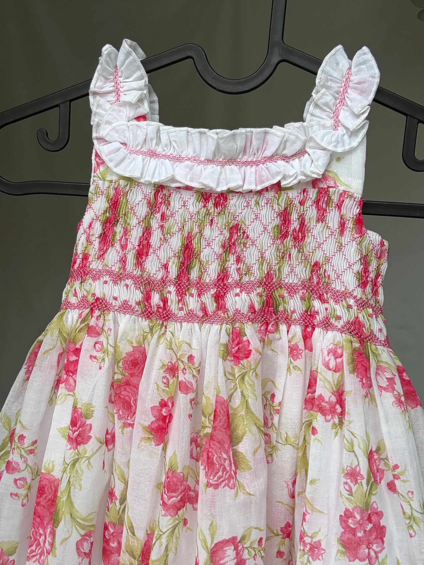 Miranda Andujar floral girl dress, cotton blend, sleeveless smock style with bow accent, cottagecore charm, US 24M, spring picnic, size XXL