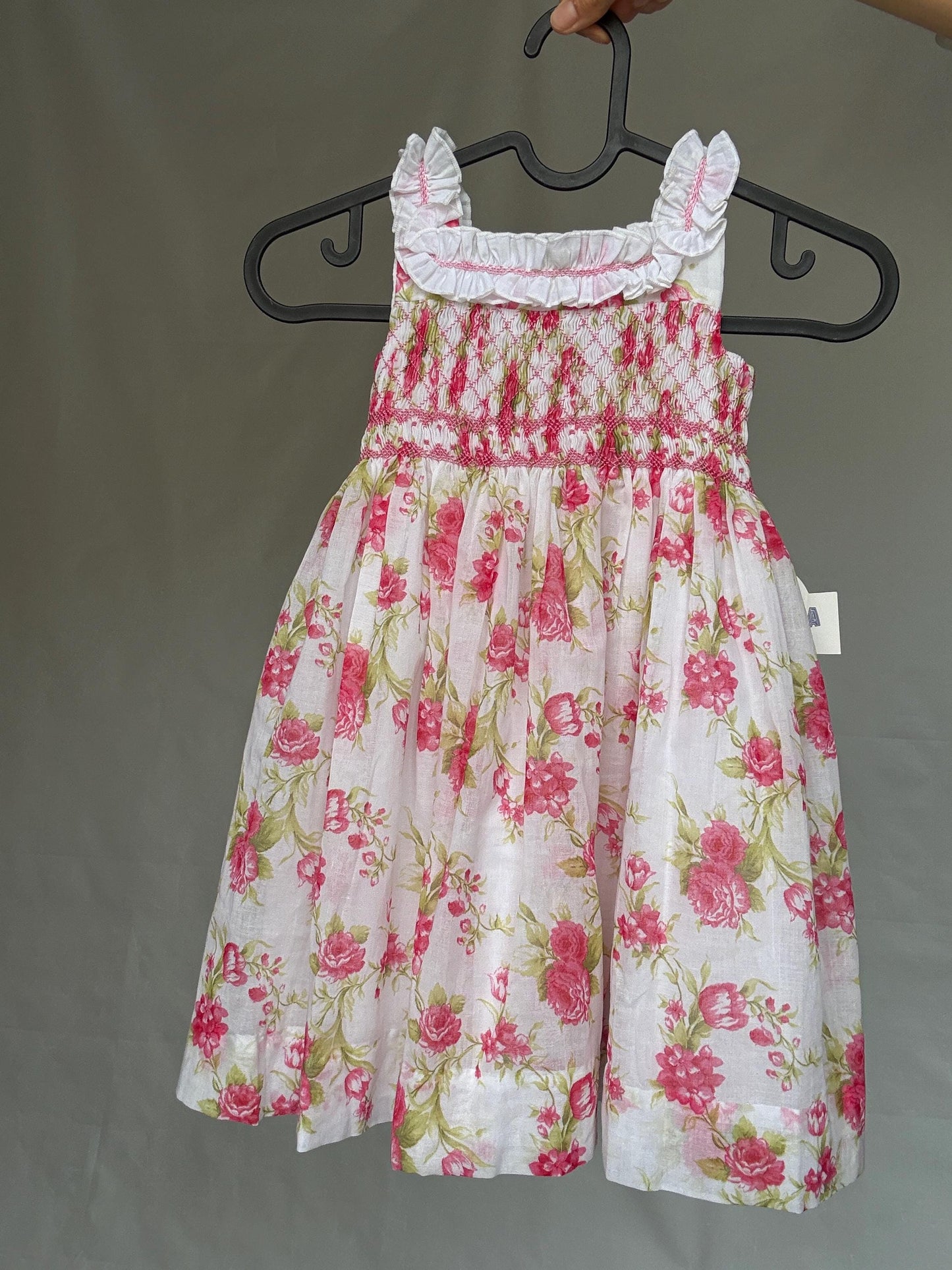 Miranda Andujar floral girl dress, cotton blend, sleeveless smock style with bow accent, cottagecore charm, US 24M, spring picnic, size XXL