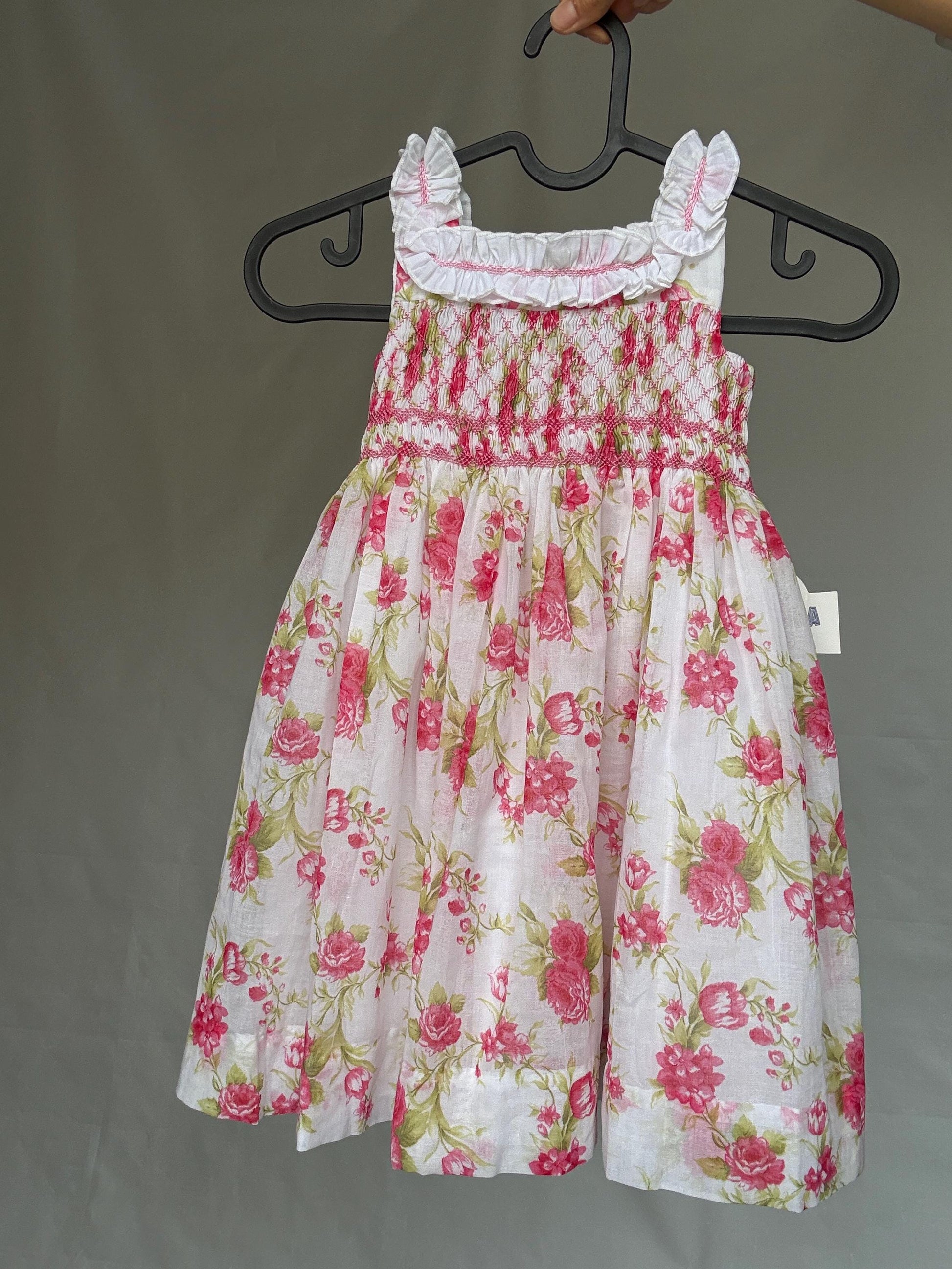 Miranda Andujar floral girl dress, cotton blend, sleeveless smock style with bow accent, cottagecore charm, US 24M, spring picnic, size XXL