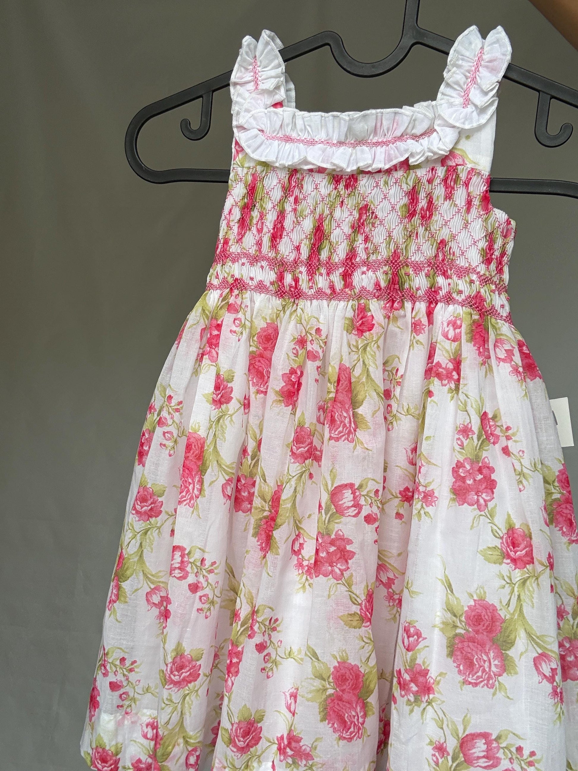 Miranda Andujar floral girl dress, cotton blend, sleeveless smock style with bow accent, cottagecore charm, US 24M, spring picnic, size XXL