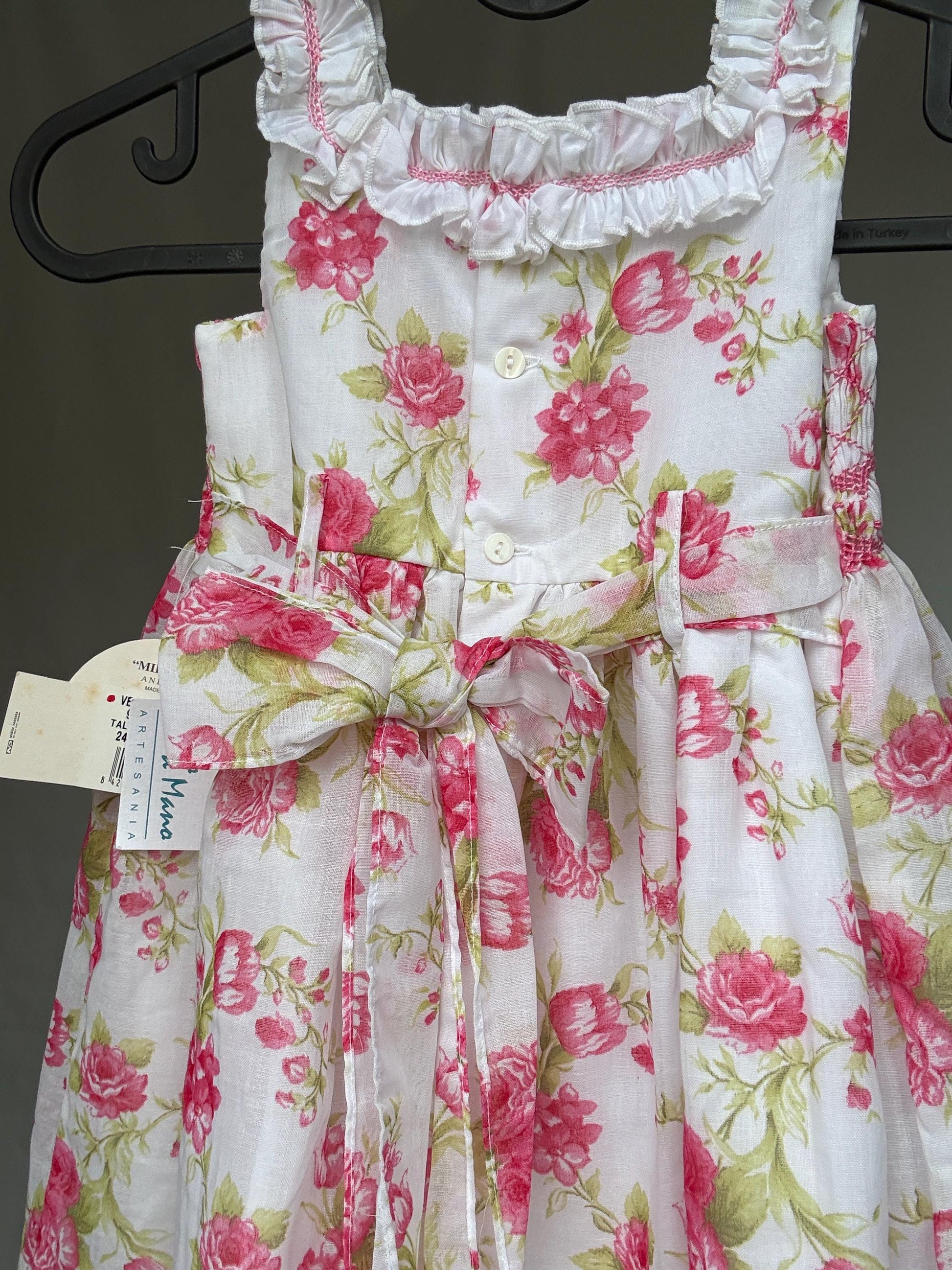 Miranda Andujar floral girl dress, cotton blend, sleeveless smock style with bow accent, cottagecore charm, US 24M, spring picnic, size XXL
