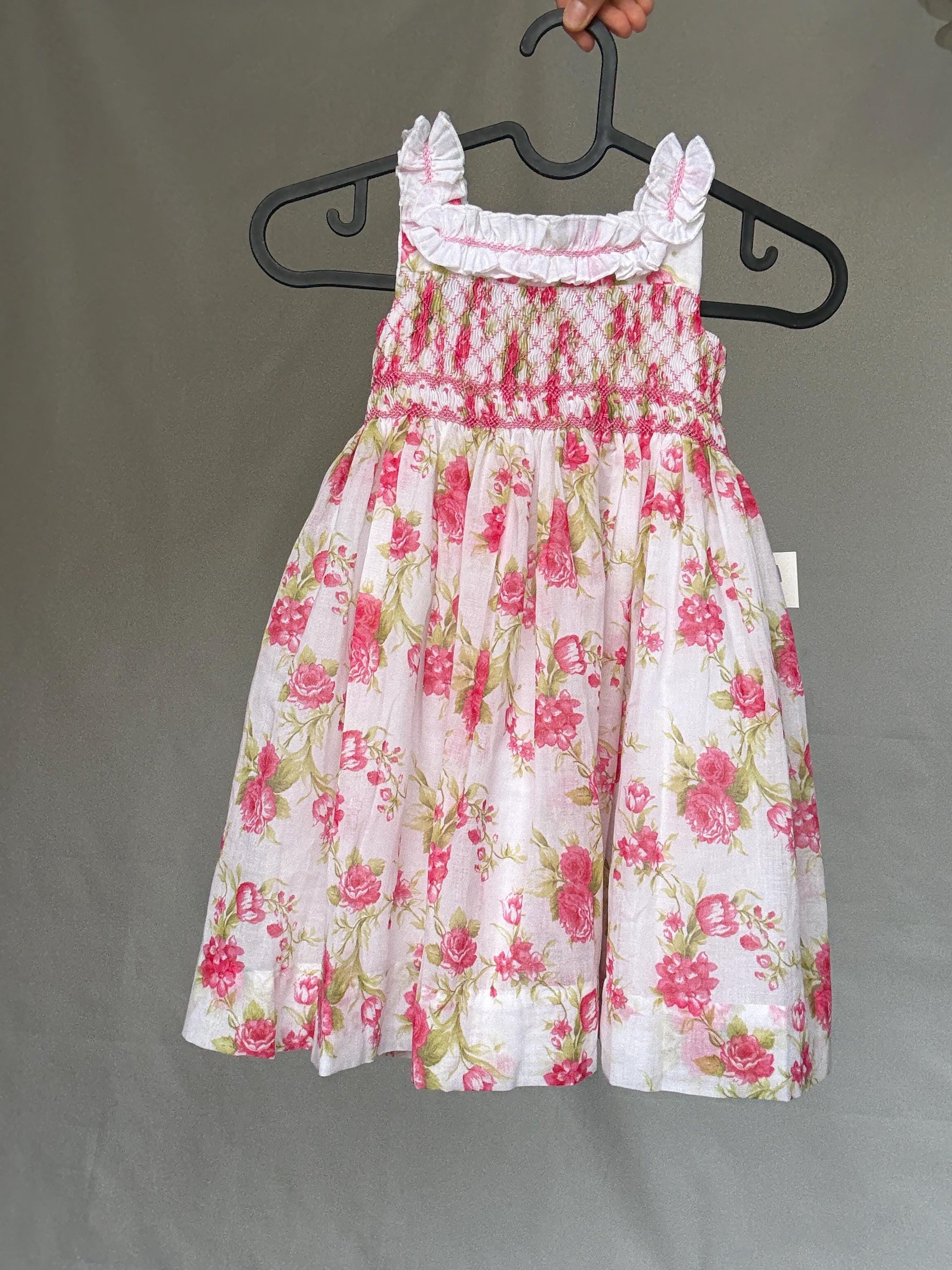 Miranda Andujar floral girl dress, cotton blend, sleeveless smock style with bow accent, cottagecore charm, US 24M, spring picnic, size XXL