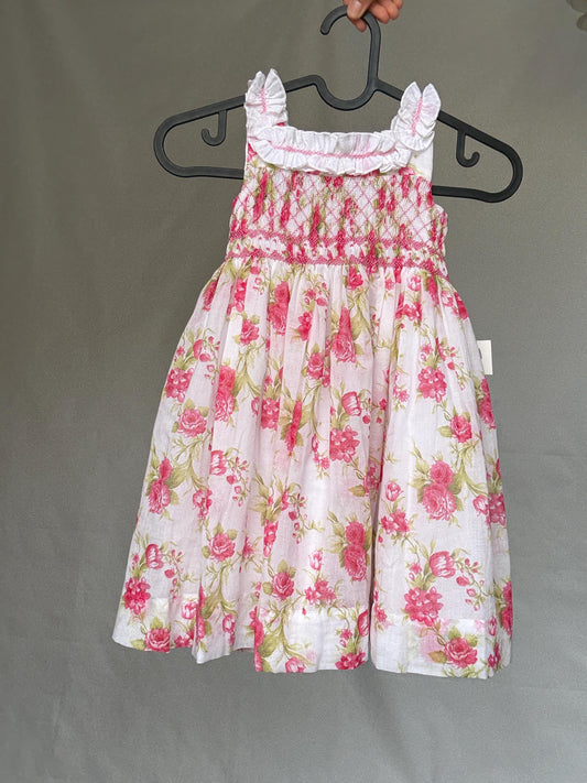Miranda Andujar floral girl dress, cotton blend, sleeveless smock style with bow accent, cottagecore charm, US 24M, spring picnic, size XXL