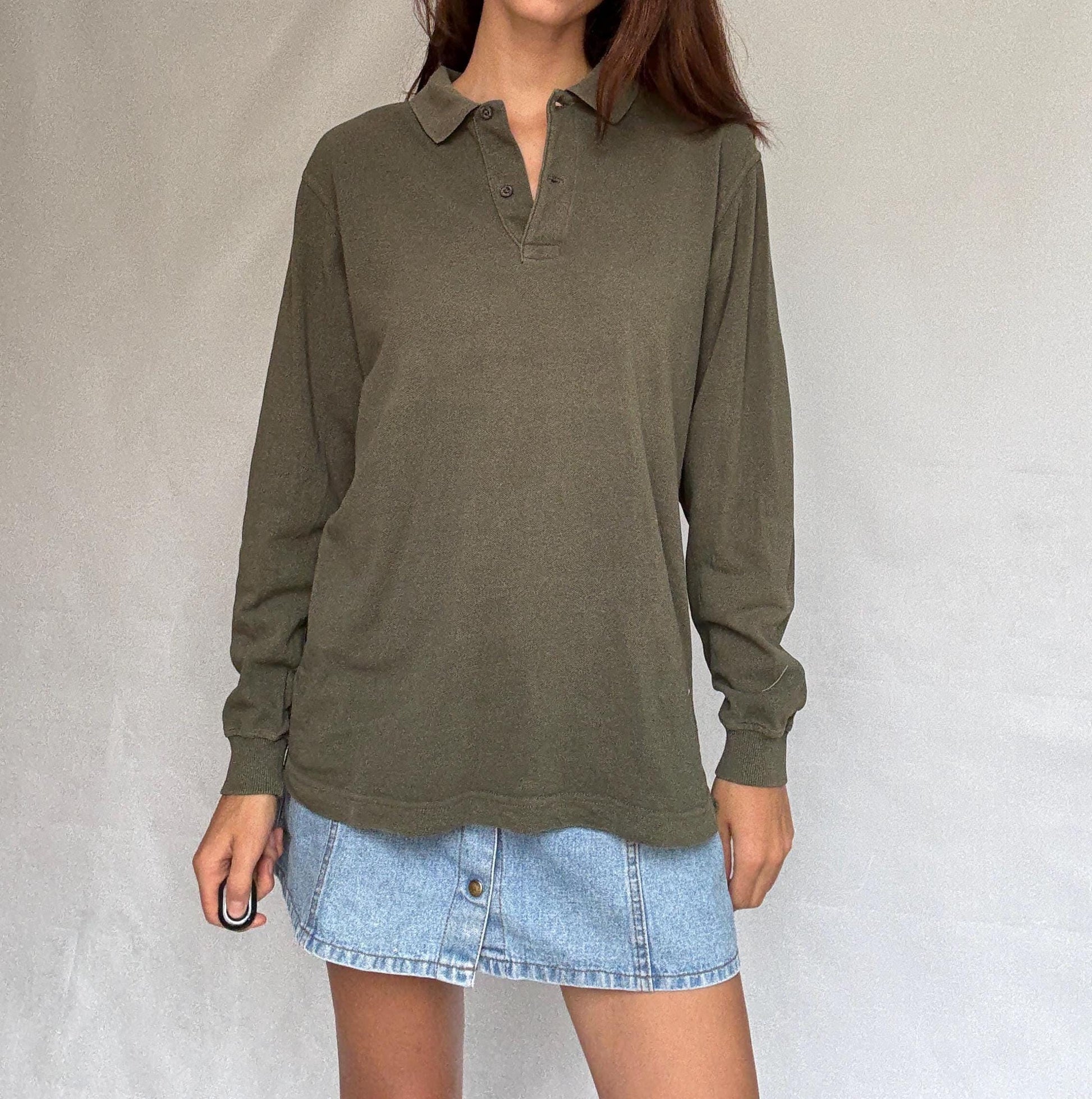 Vintage moss green Emidio Tucci polo shirt, cotton, regular fit, three, button placket, minimalist style, US XL, casual daywear,