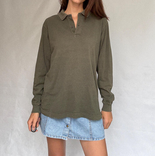 Vintage moss green Emidio Tucci polo shirt, XL, casual daywear,