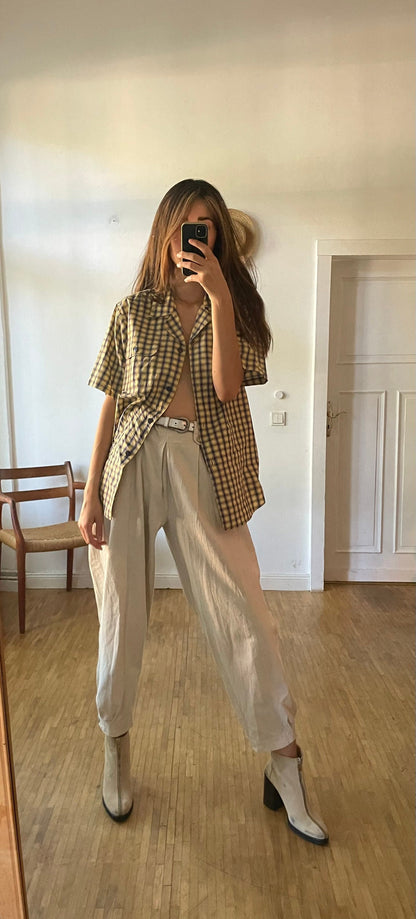 Vintage Yellow Plaid Cotton Blouse