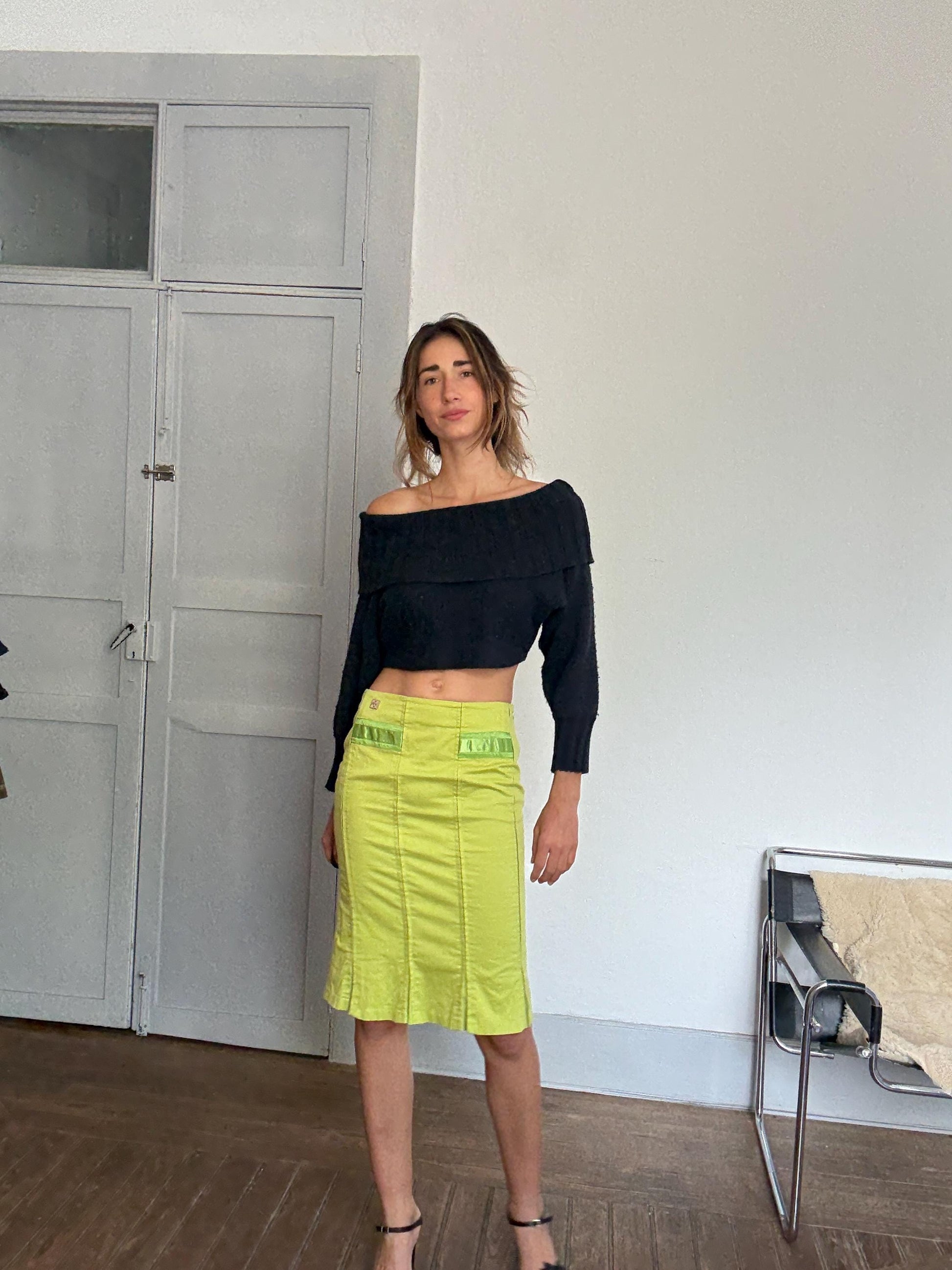 Vintage Roberto Verino Green Skirt – Designer Quality, 99% Cotton, Mid-Length, Bold Color Statement Piece, Size M (EU40/US12)