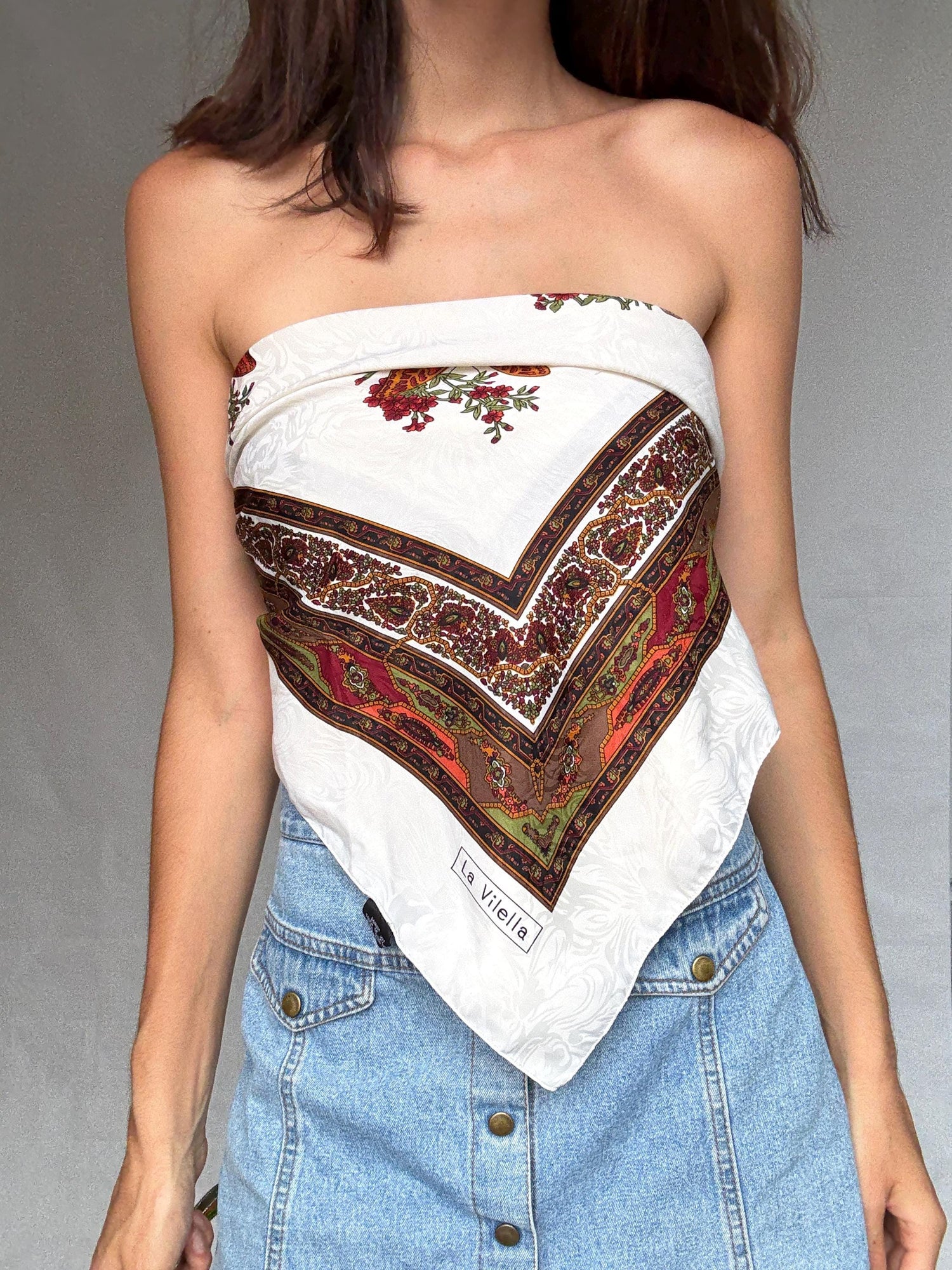 Large Vintage floral scarf, Cottage core wrap top, Boho headscarf with butterfly print, cottagecore aesthetic, casual chic fouillard