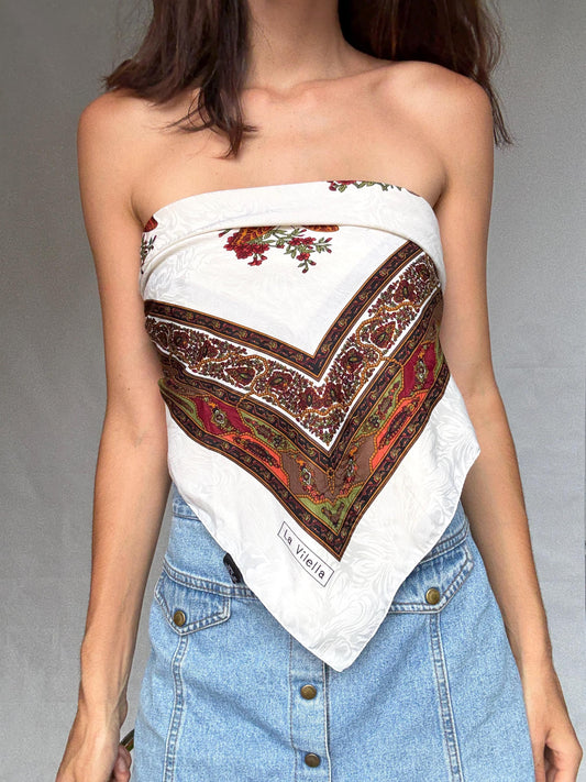 Vintage Floral Scarf with Butterfly Print