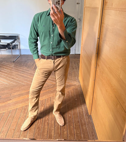 Brown Cotton BOSS Orange Trousers for Men — back view