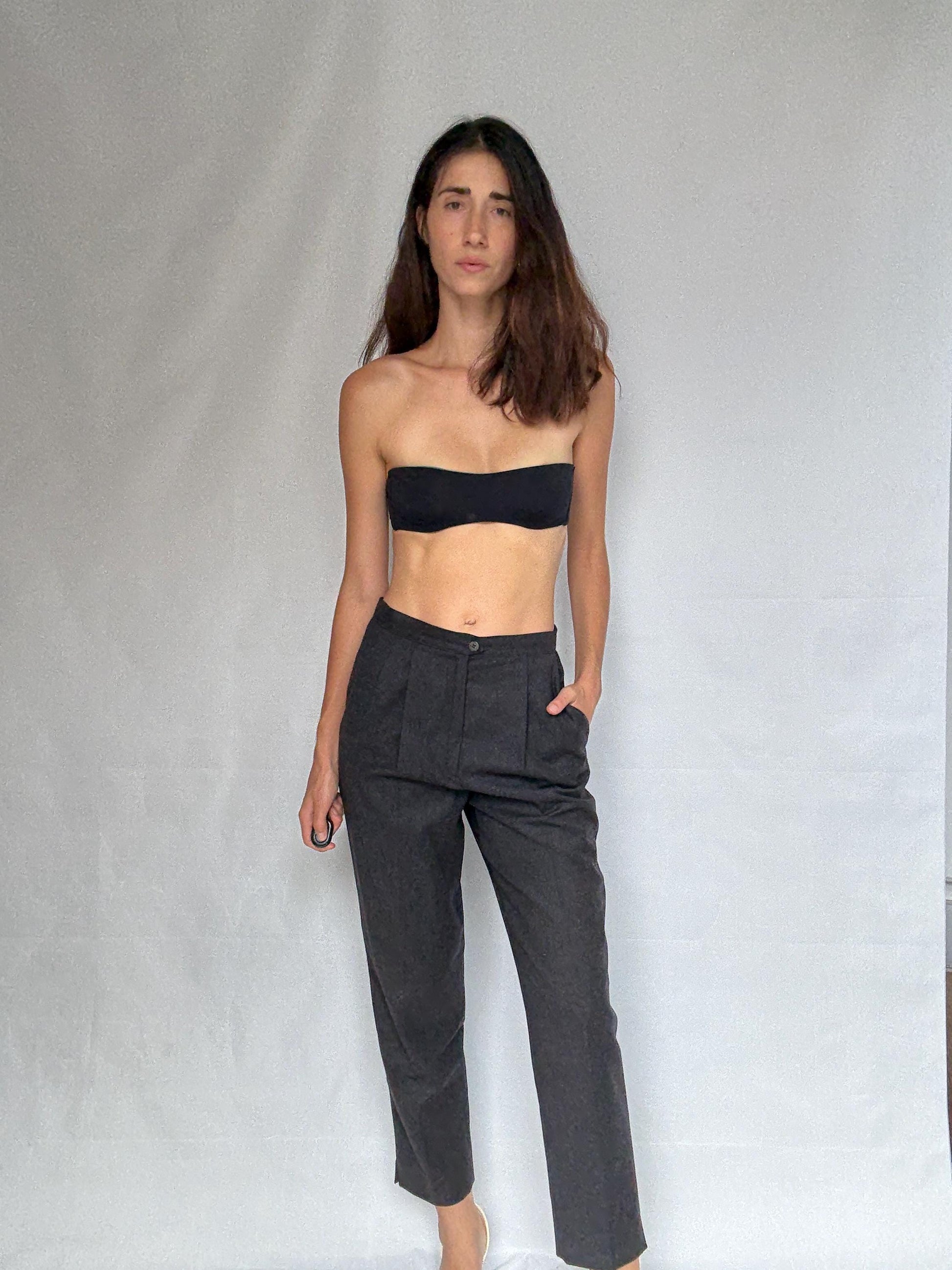 Vintage Dark Grey Wool Tapered Trousers — additional view 10