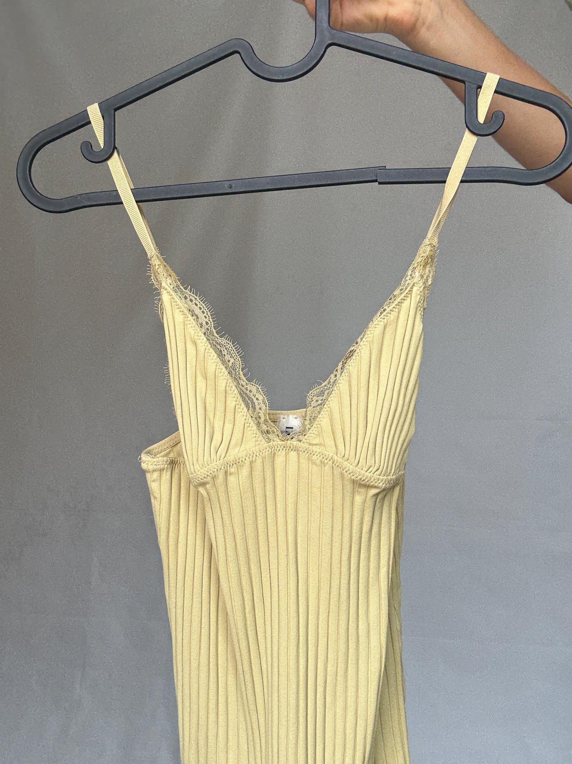 Yellow lace trimmed lingerie bodysuit, Size XS - S