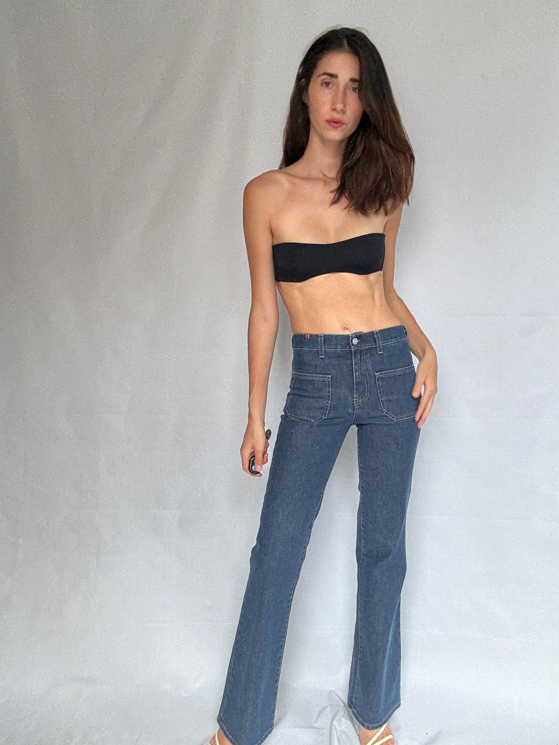 Notify Italian designer jeans, Flared design tall woman pants, Bootcut retro 70s trousers, US S, casual streetwear