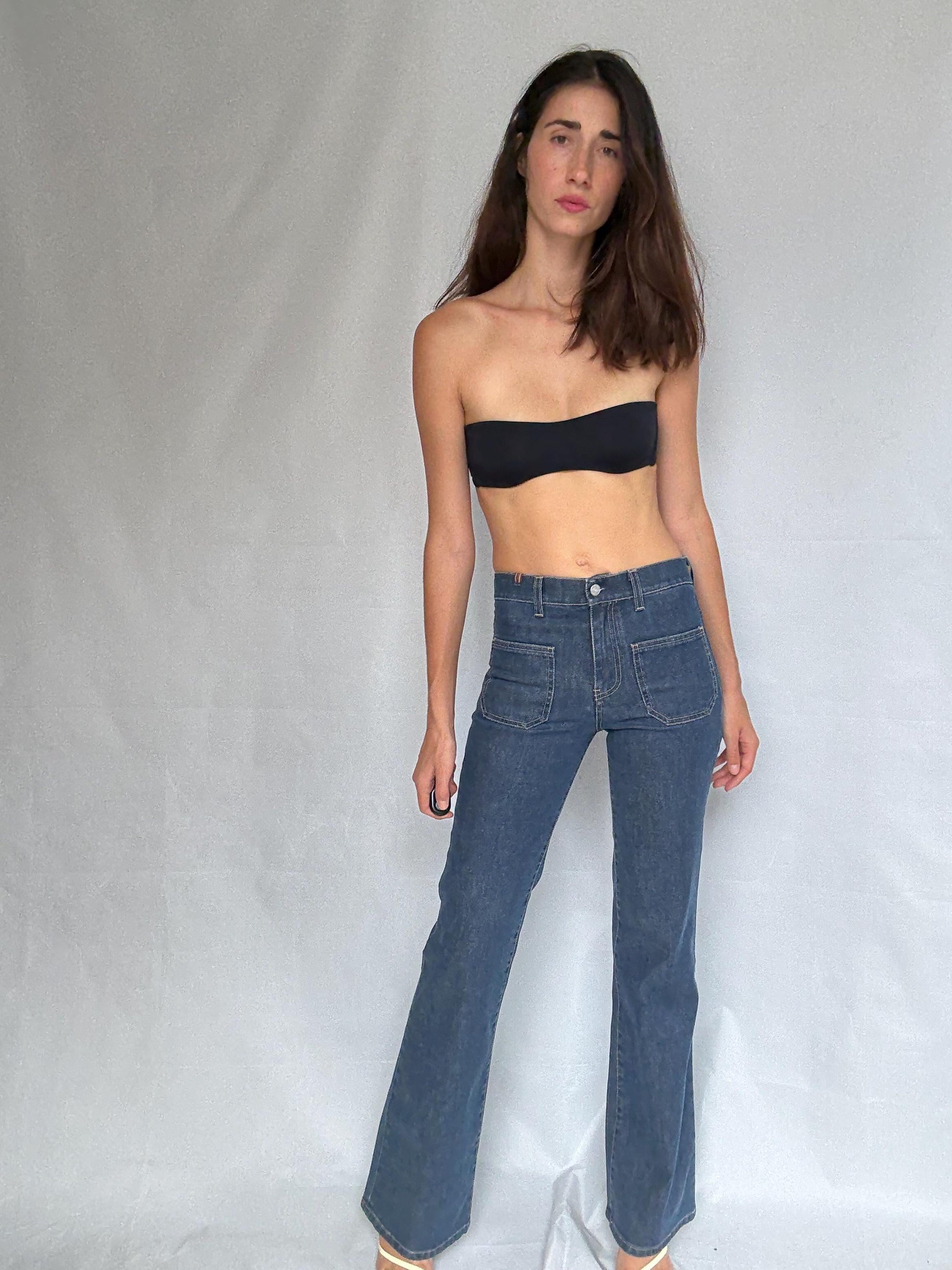 Notify Italian designer jeans, Flared design tall woman pants, Bootcut retro 70s trousers, US S, casual streetwear