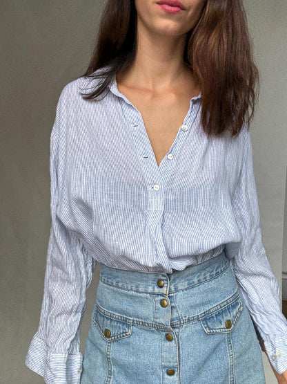 Striped Linen Blouse With Mother Of Pearl Buttons — additional view 7