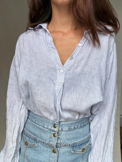 Striped Linen Blouse With Mother Of Pearl Buttons