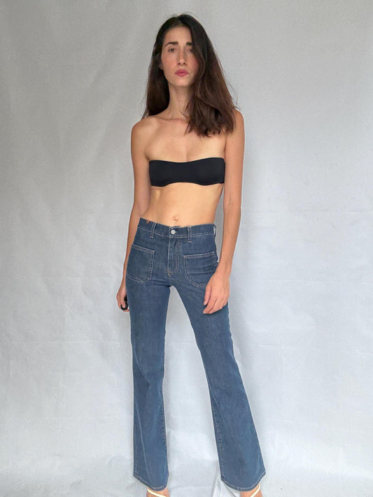 Notify Italian designer jeans, Flared design tall woman pants, Bootcut retro 70s trousers, US S, casual streetwear