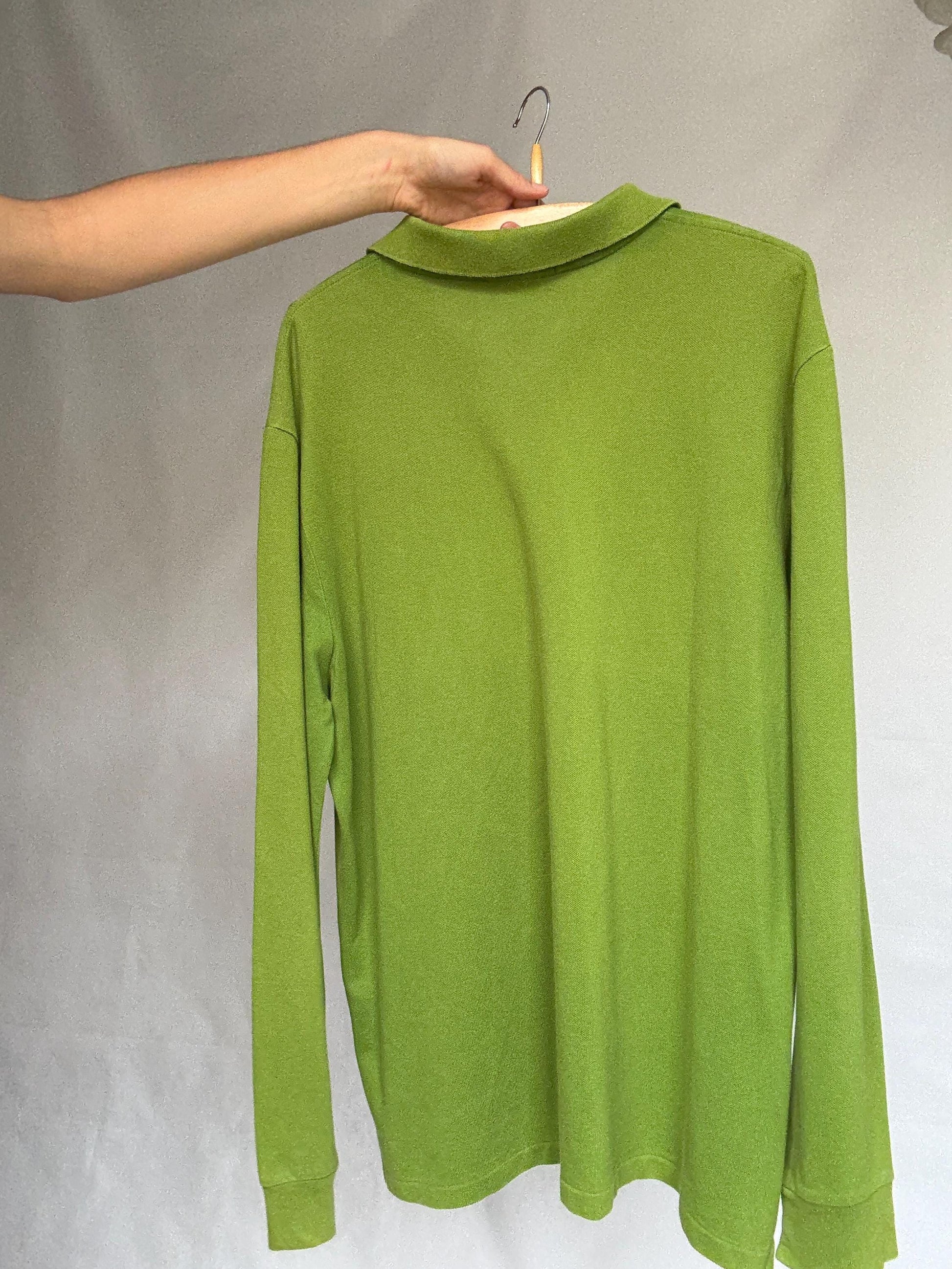 Ralph Lauren green long sleeve polo shirt, 100% cotton slim fit preppy Nicky Hilton Rothschild vibe, US XL, casual streetwear