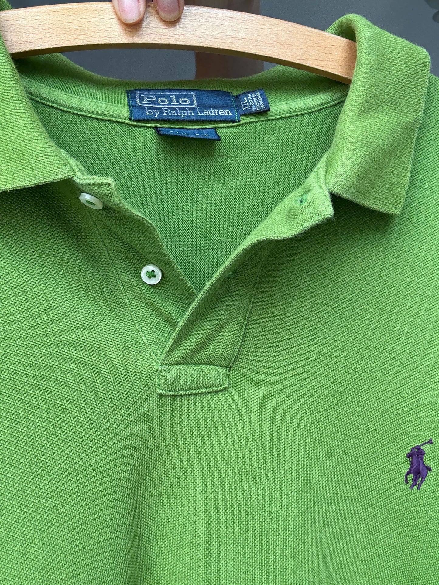 Ralph Lauren green long sleeve polo shirt, 100% cotton slim fit preppy Nicky Hilton Rothschild vibe, US XL, casual streetwear