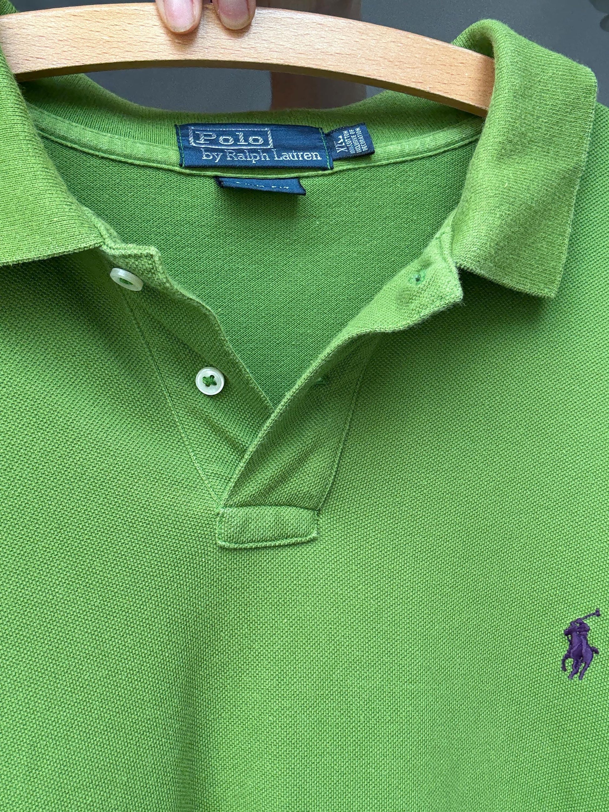 Ralph Lauren green long sleeve polo shirt, 100% cotton slim fit preppy Nicky Hilton Rothschild vibe, US XL, casual streetwear