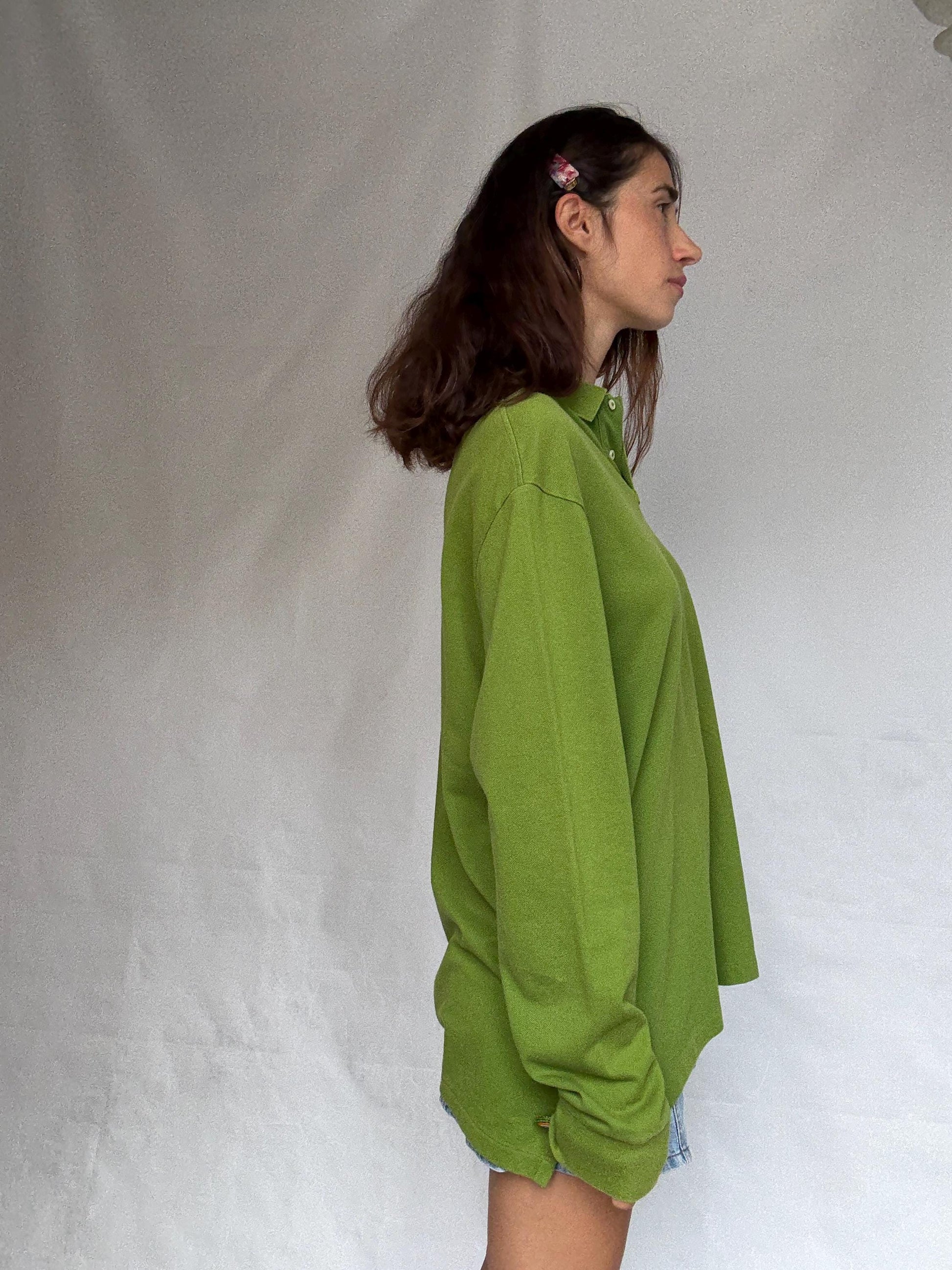 Ralph Lauren green long sleeve polo shirt, 100% cotton slim fit preppy Nicky Hilton Rothschild vibe, US XL, casual streetwear