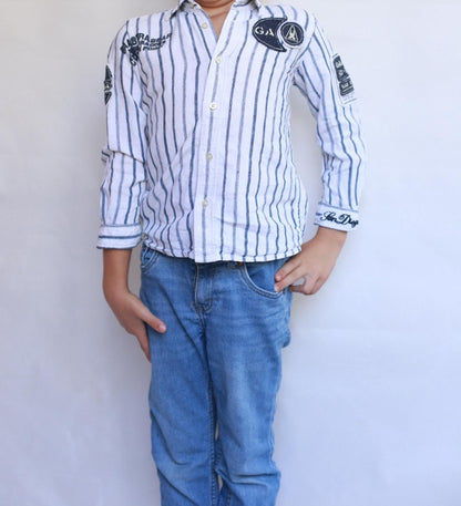 Gaastra navy striped long sleeve shirt, 100% linen, relaxed fit, casual nautical, EU 110 cm, everyday style