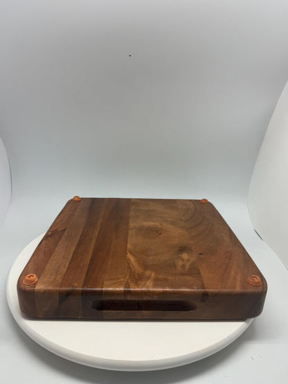 Vintage Wood Serving Tray with Compartmental Design — fabric close-up