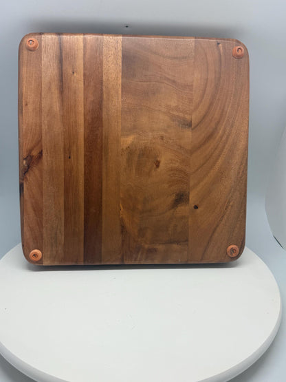 Vintage Wood Serving Tray with Compartmental Design — back view
