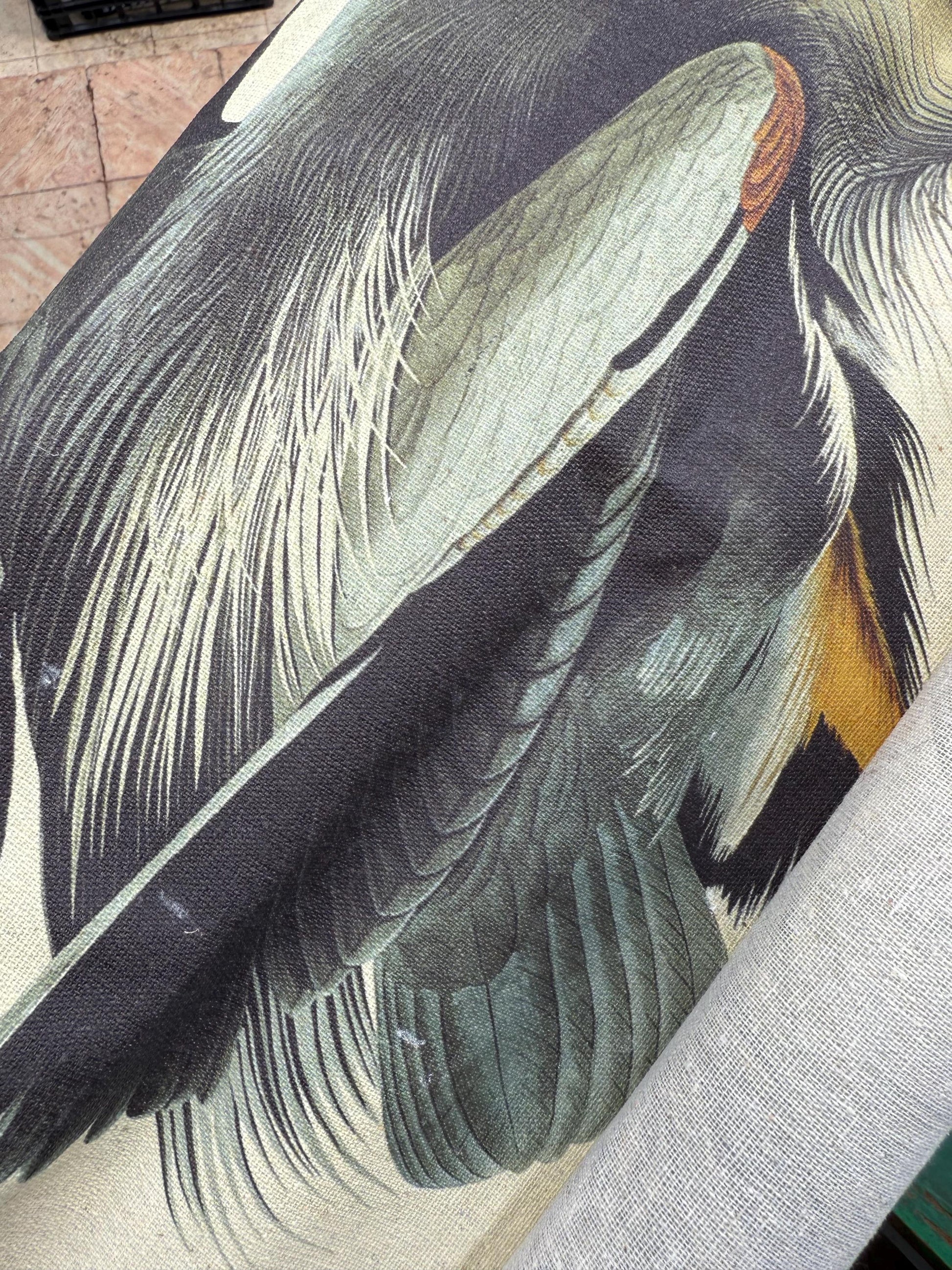 John James Audubon Style Great Blue Heron Linen Wall Hanging, Natural History Bird Illustration, Vintage Inspired Home Decor