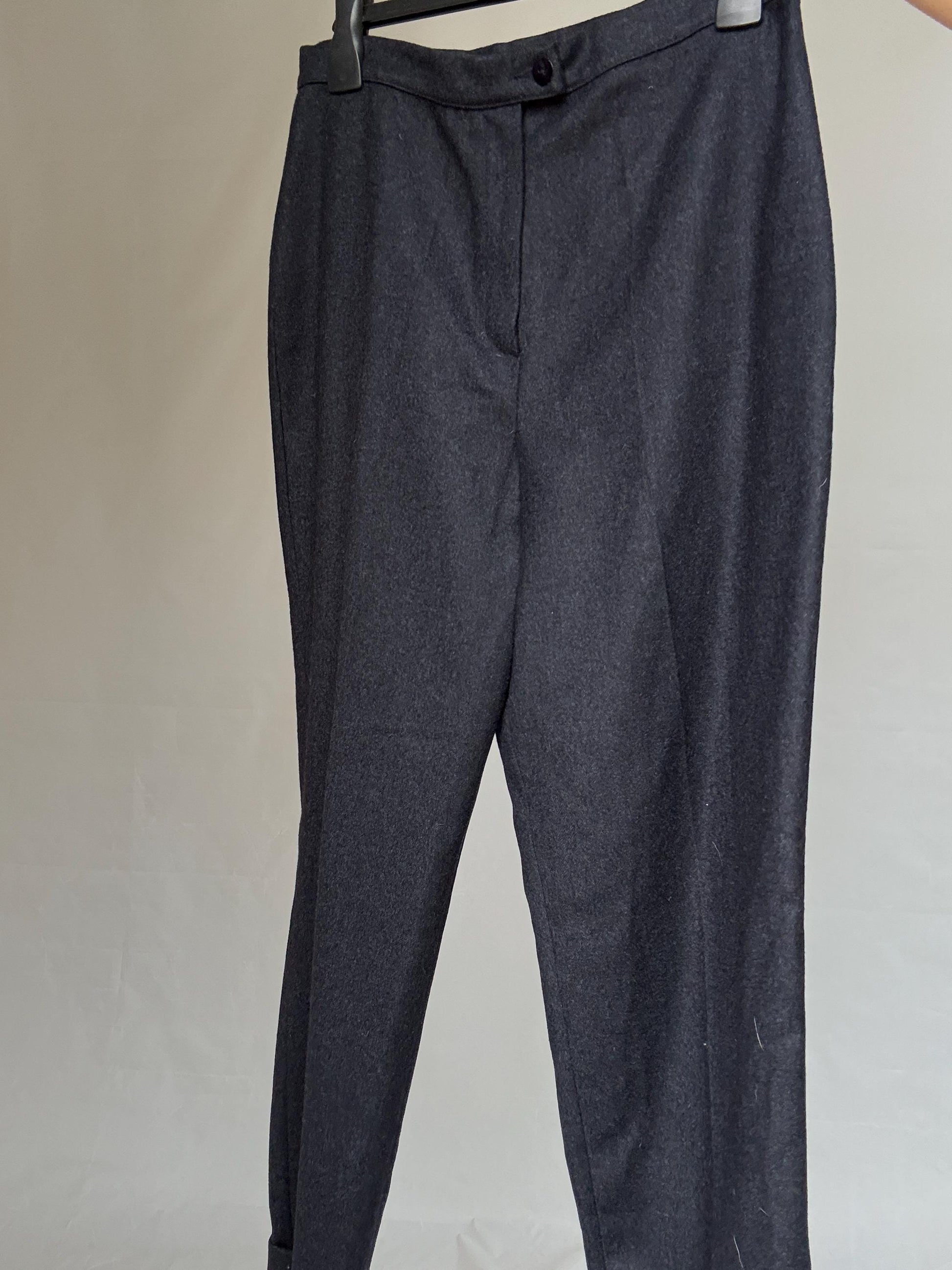 Vintage dark blue wool pants made in Italy, high waist straight leg 100 % virgin wool trousers, Smart academia aesthetic, US M, office chic