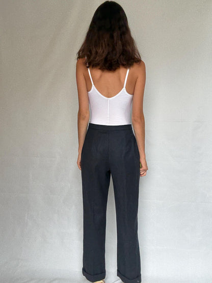 Vintage Dark Blue Wool High-Waist Pants — additional view 6