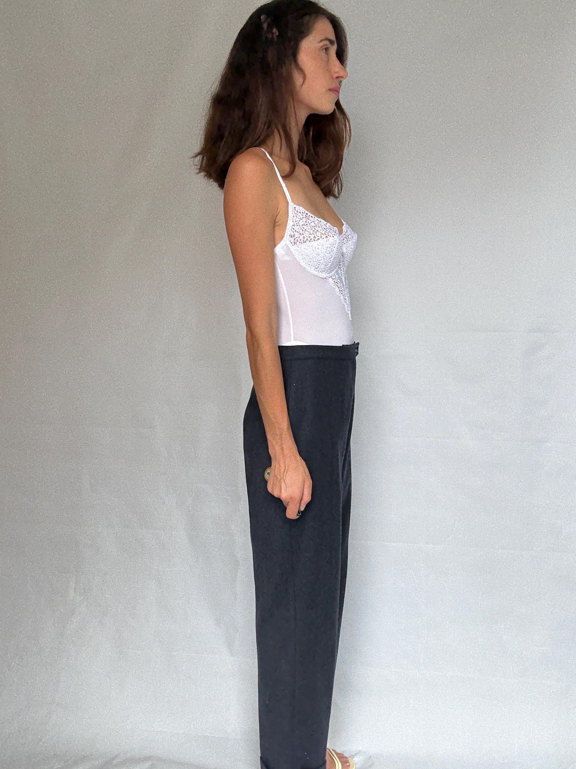 Vintage dark blue wool pants made in Italy, high waist straight leg 100 % virgin wool trousers, Smart academia aesthetic, US M, office chic