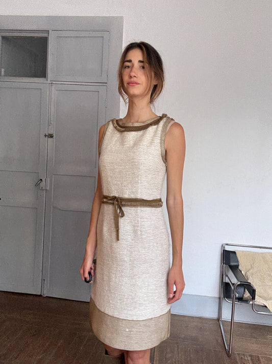 Alberta Ferretti Silk & Cashmere Designer Midi Dress – Elegant Beige Look à la Sofia Coppola or Carolyn Bessette-Kennedy Vibes