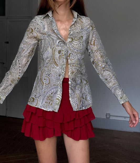 Massimo Dutti Silk-Cotton Paisley Shirt | Vintage Luxury Button-Up | Boho Vibes
