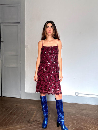 Burgundy Sequin Slip Dress – Vintage Chic
