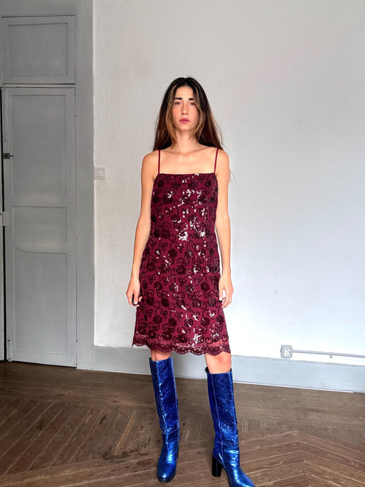 Vintage Burgundy Sequin Slip Dress – Tapioca by José Pedro Zotano | NWT