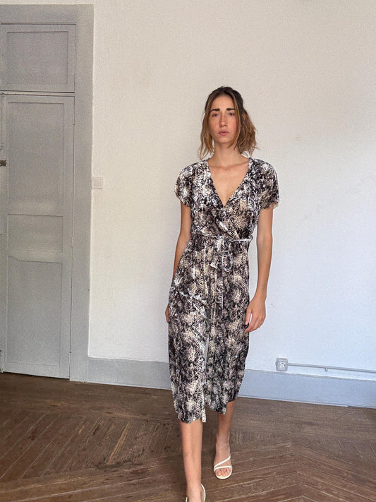 Snake Print Wrap Jumpsuit With Belt