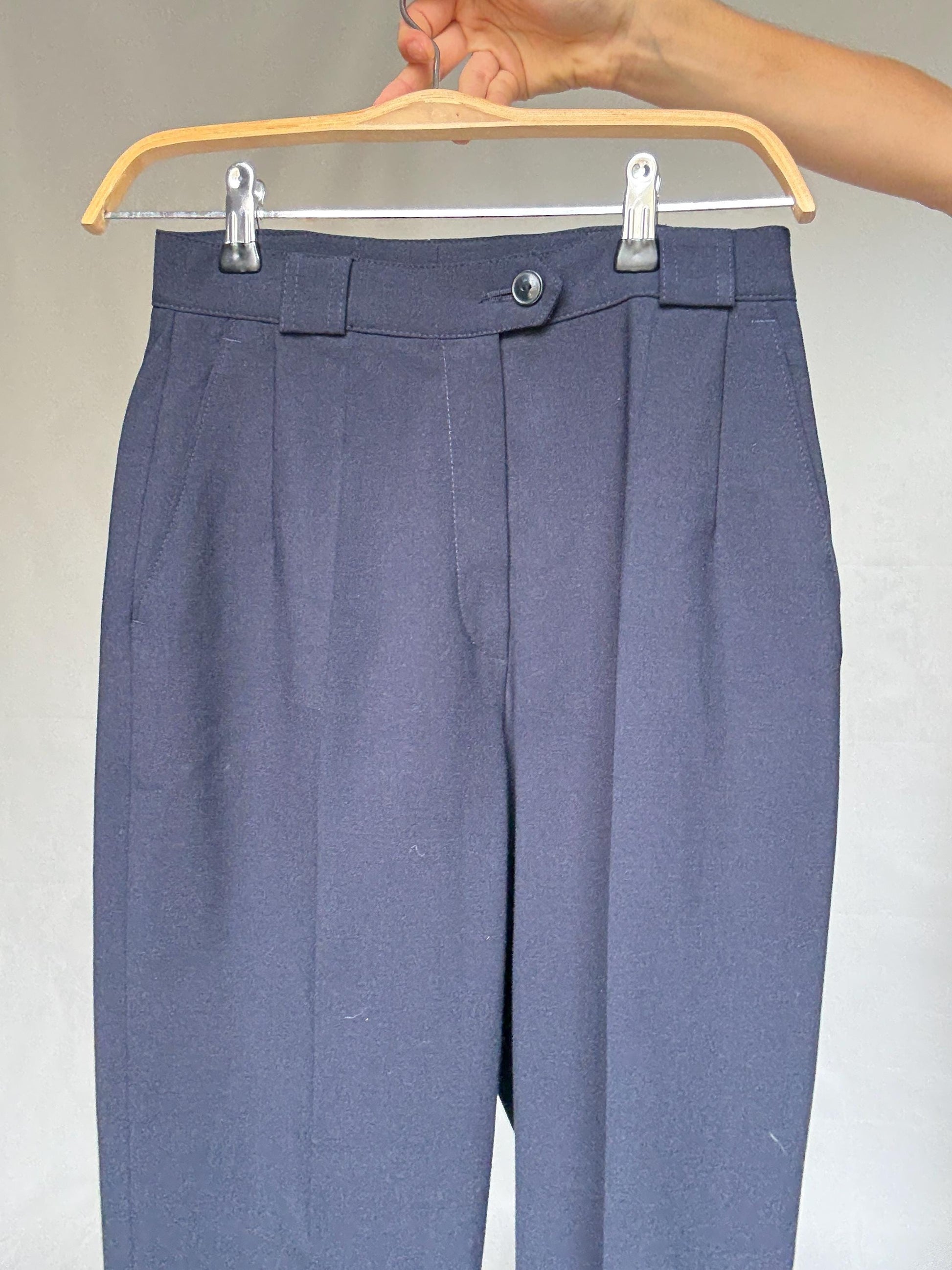Navy Wool Blend High Waist Trousers — additional view 13