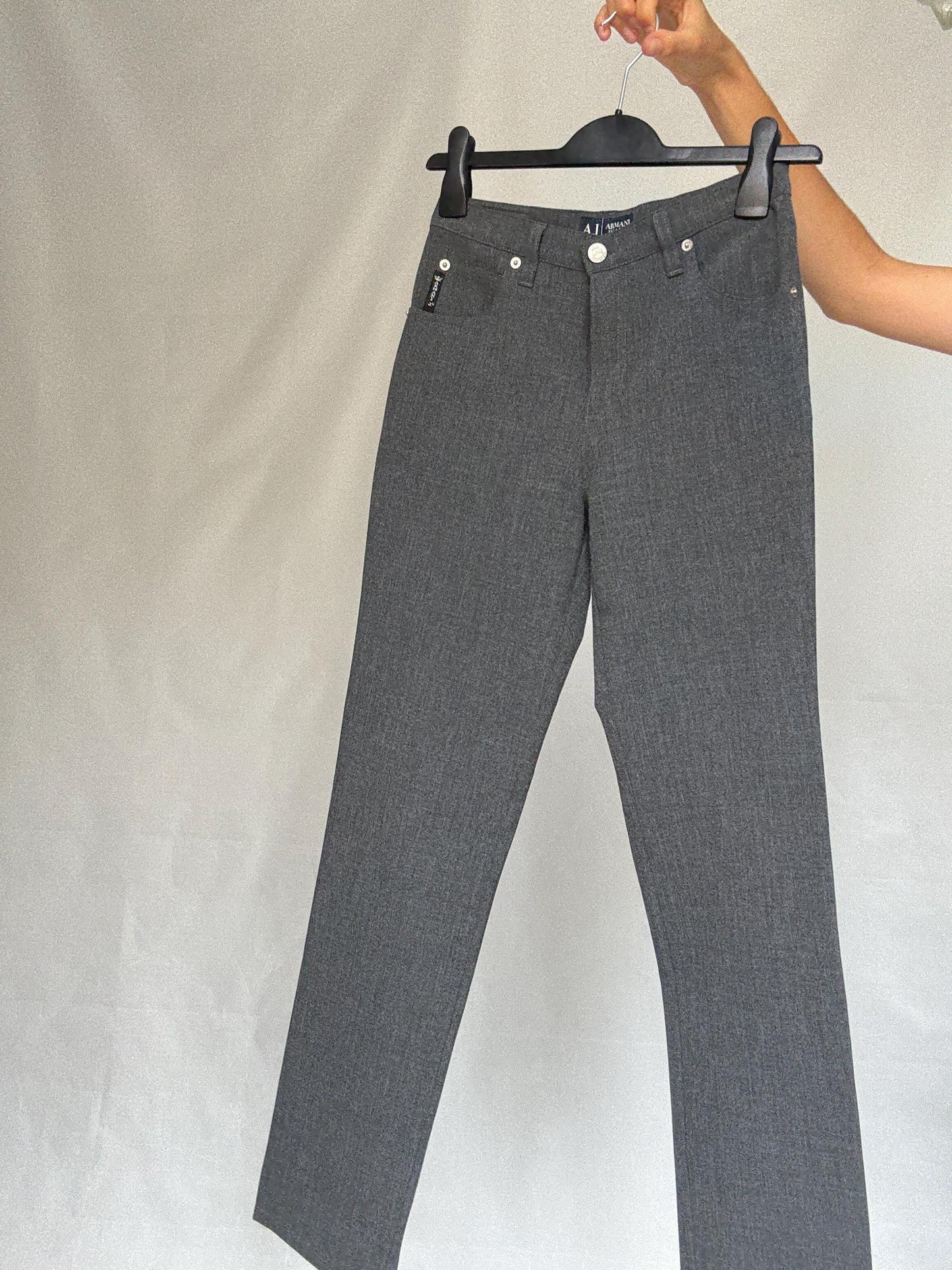 Armani Jeans vintage grey pants, comfort fit minimalist chic trousers, US XS, Luxury made in Italy designer pants