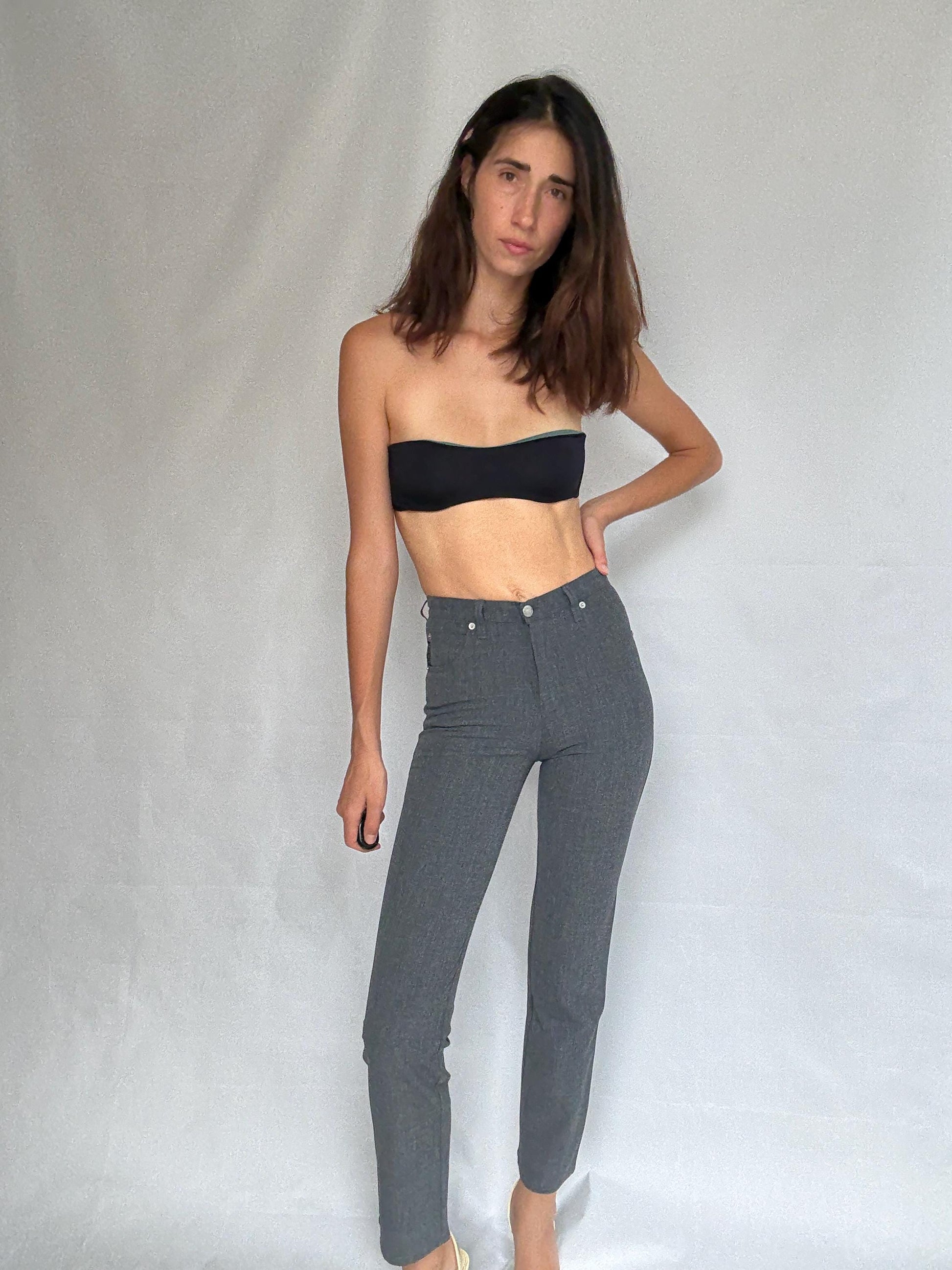 Armani Jeans vintage grey pants, comfort fit minimalist chic trousers, US XS, Luxury made in Italy designer pants