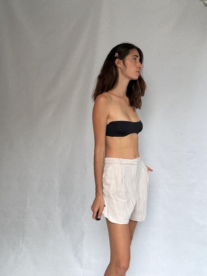 Vintage Light Beige Summer Shorts — fabric close-up