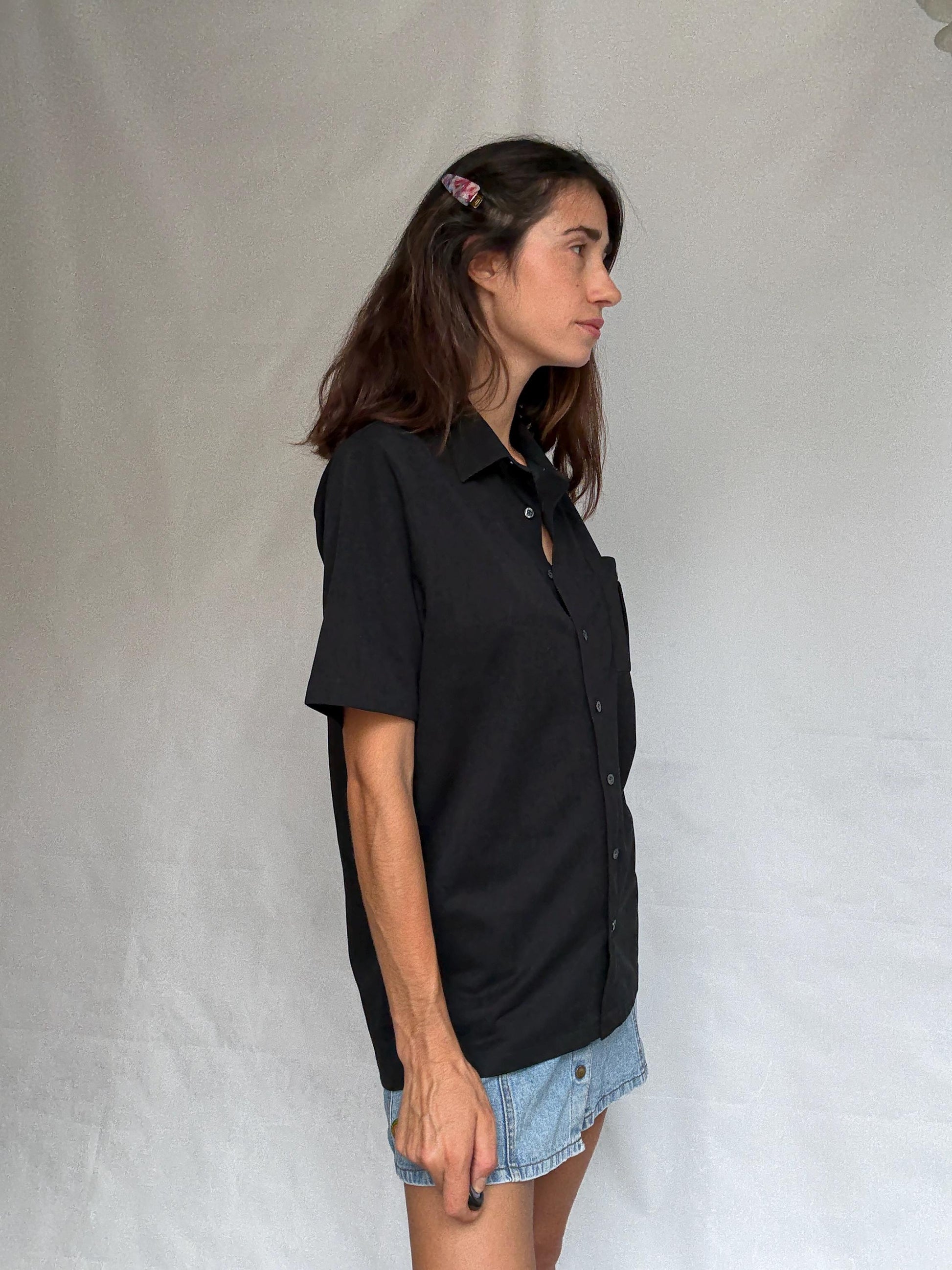 Vintage black Lacoste polo button up shirt, classic fit minimalist elegant style, Size XL, casual streetwear,