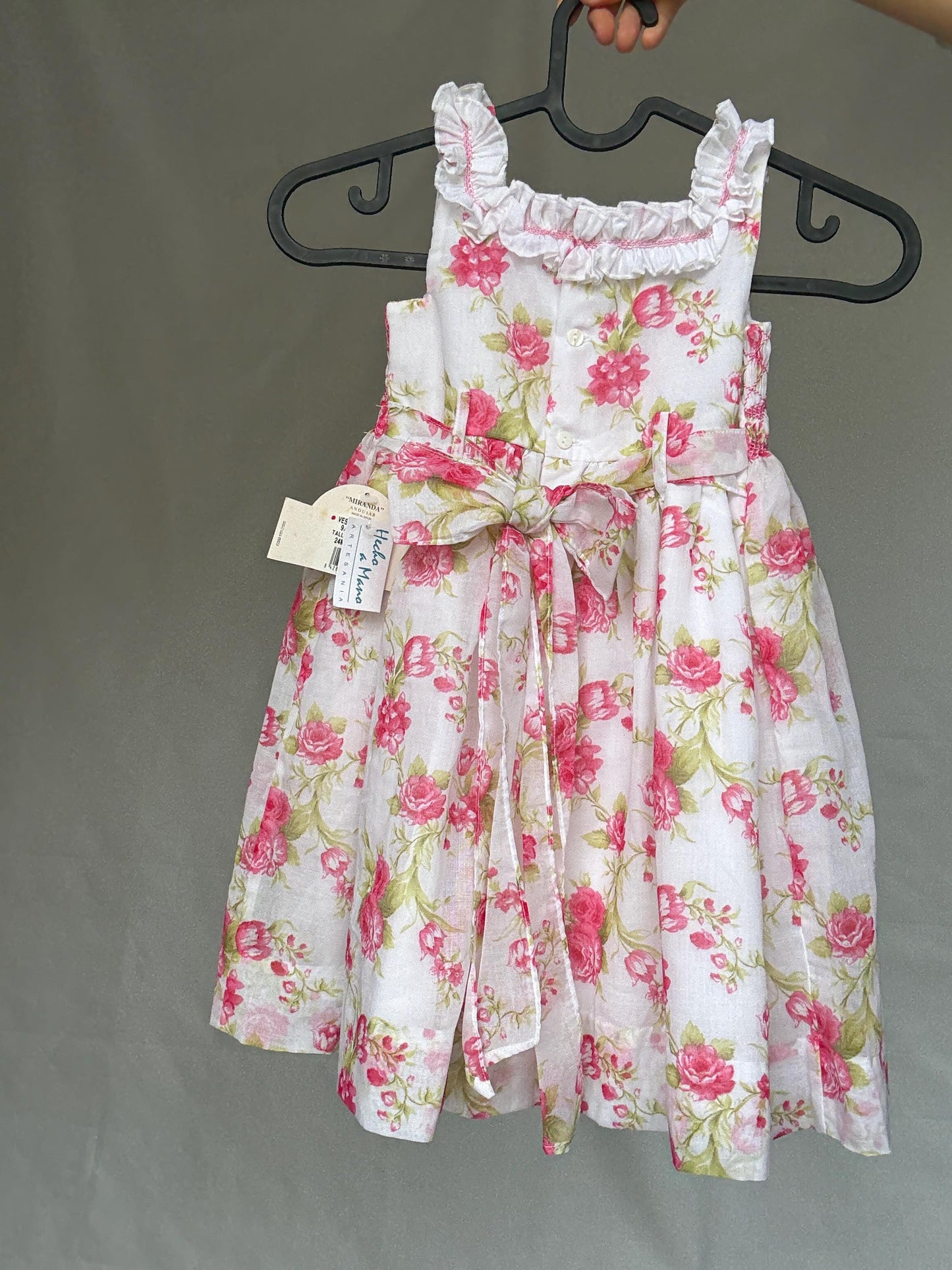 Miranda Andujar floral girl dress, cotton blend, sleeveless smock style with bow accent, cottagecore charm, US 24M, spring picnic, size XXL