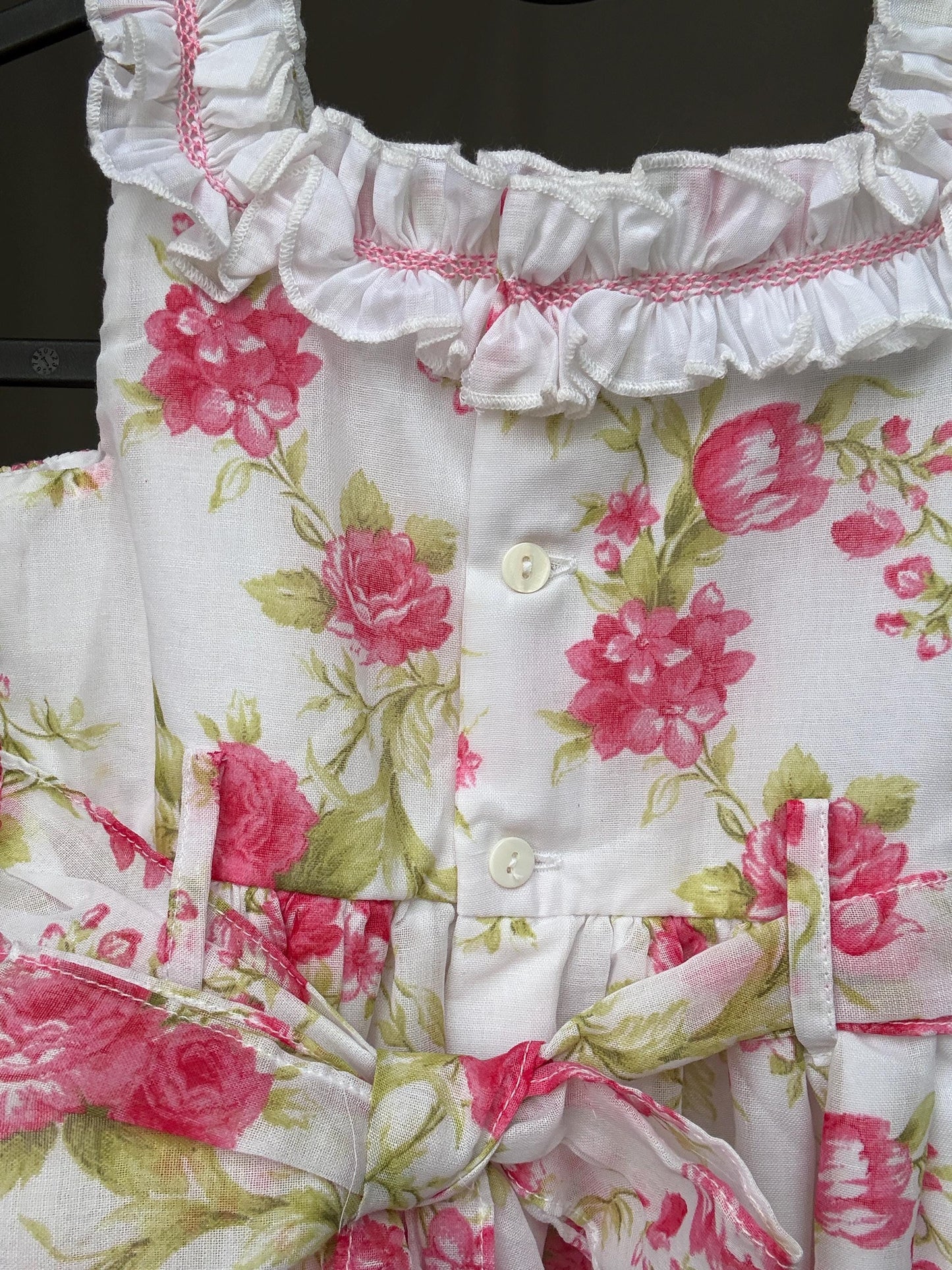 Miranda Andujar floral girl dress, cotton blend, sleeveless smock style with bow accent, cottagecore charm, US 24M, spring picnic, size XXL