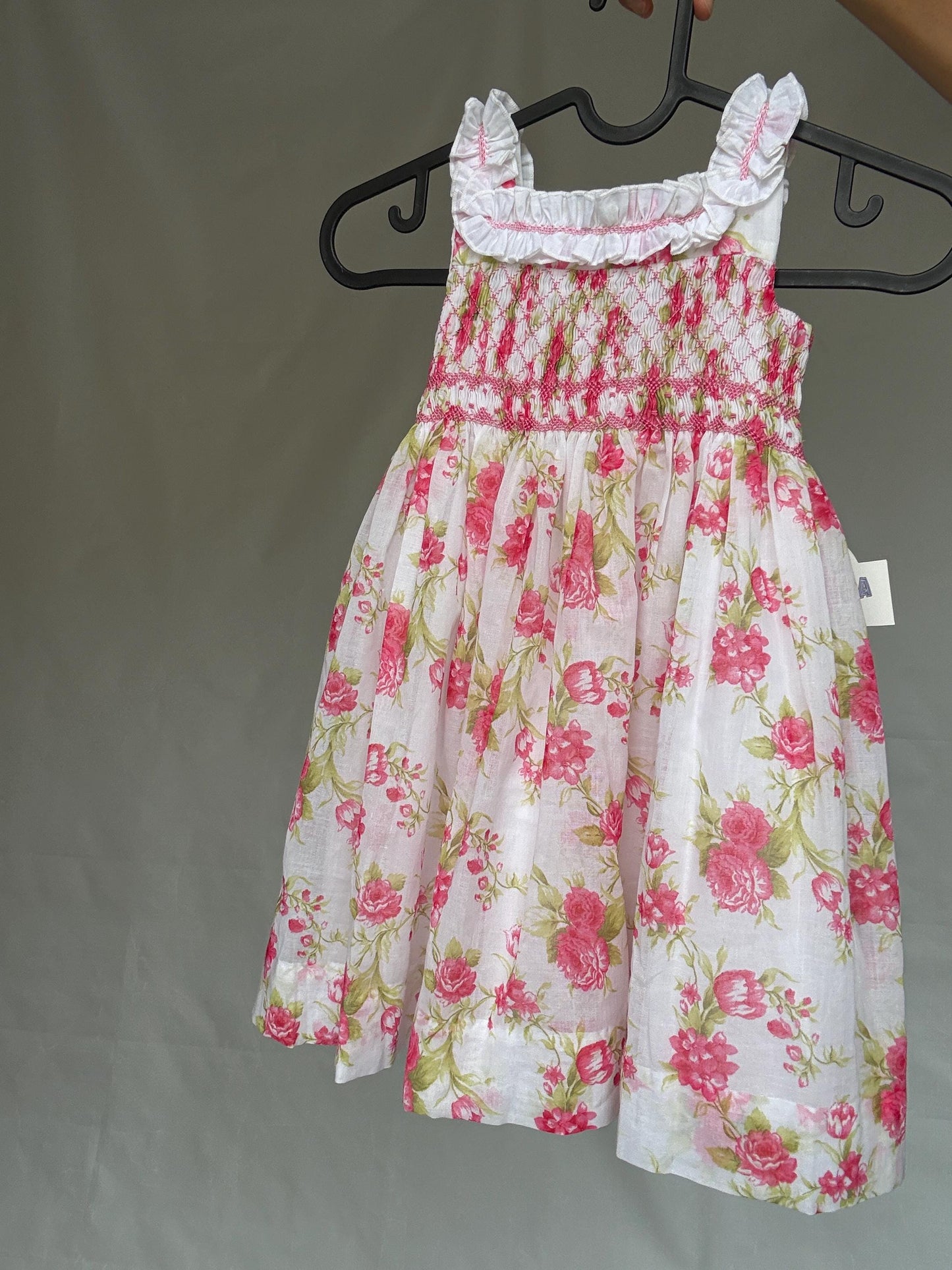 Miranda Andujar floral girl dress, cotton blend, sleeveless smock style with bow accent, cottagecore charm, US 24M, spring picnic, size XXL