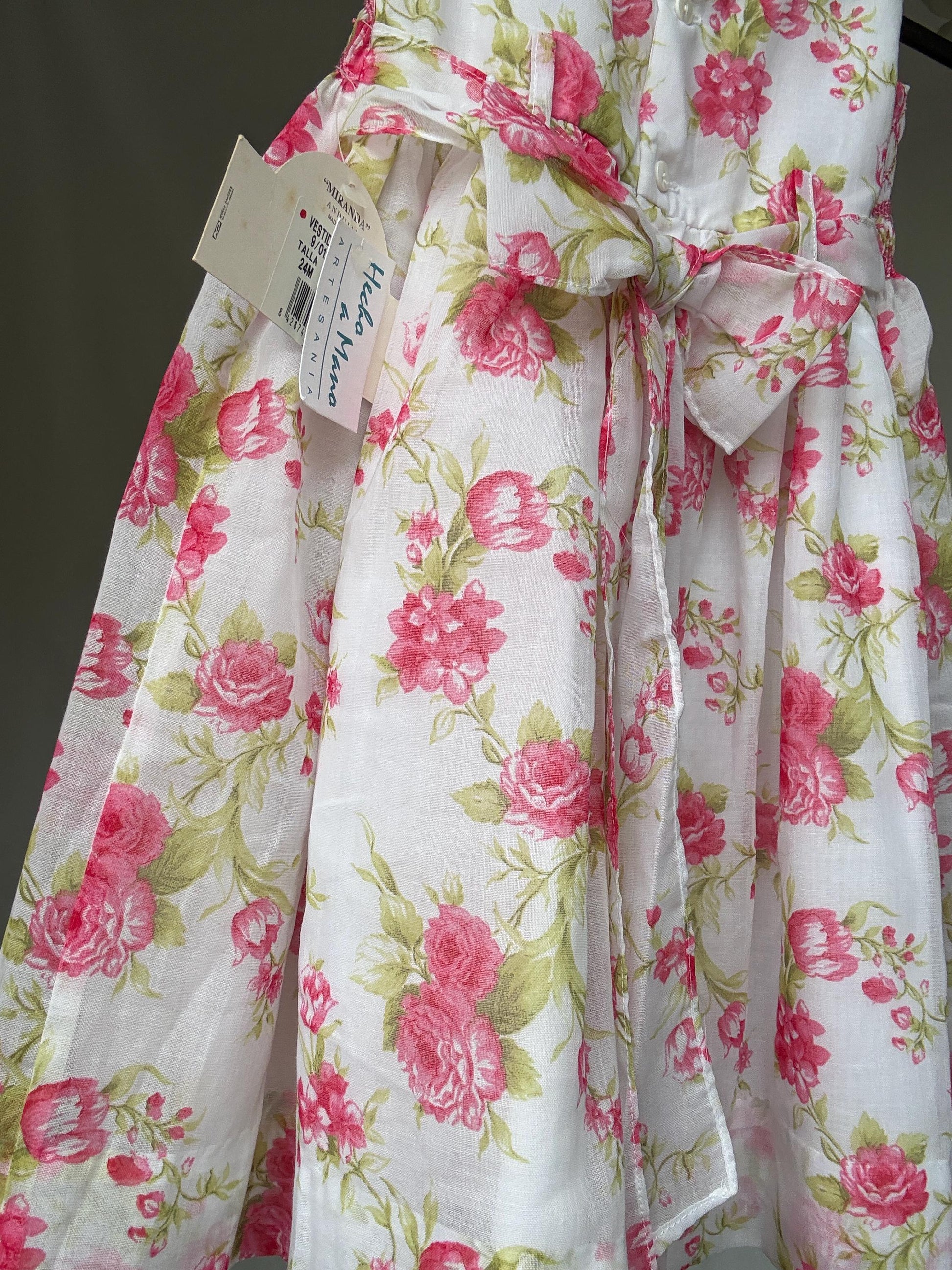 Miranda Andujar floral girl dress, cotton blend, sleeveless smock style with bow accent, cottagecore charm, US 24M, spring picnic, size XXL