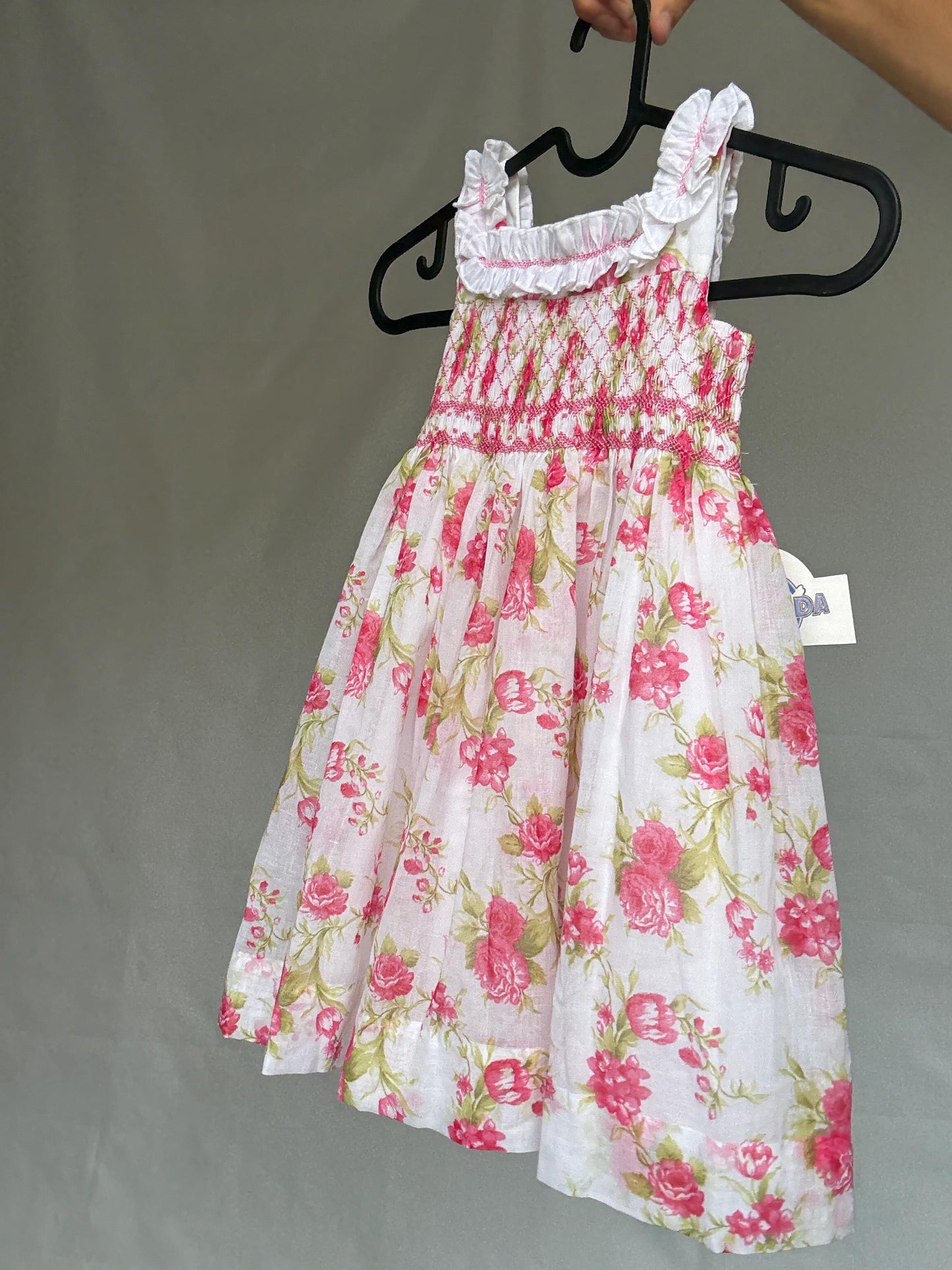 Miranda Andujar floral girl dress, cotton blend, sleeveless smock style with bow accent, cottagecore charm, US 24M, spring picnic, size XXL