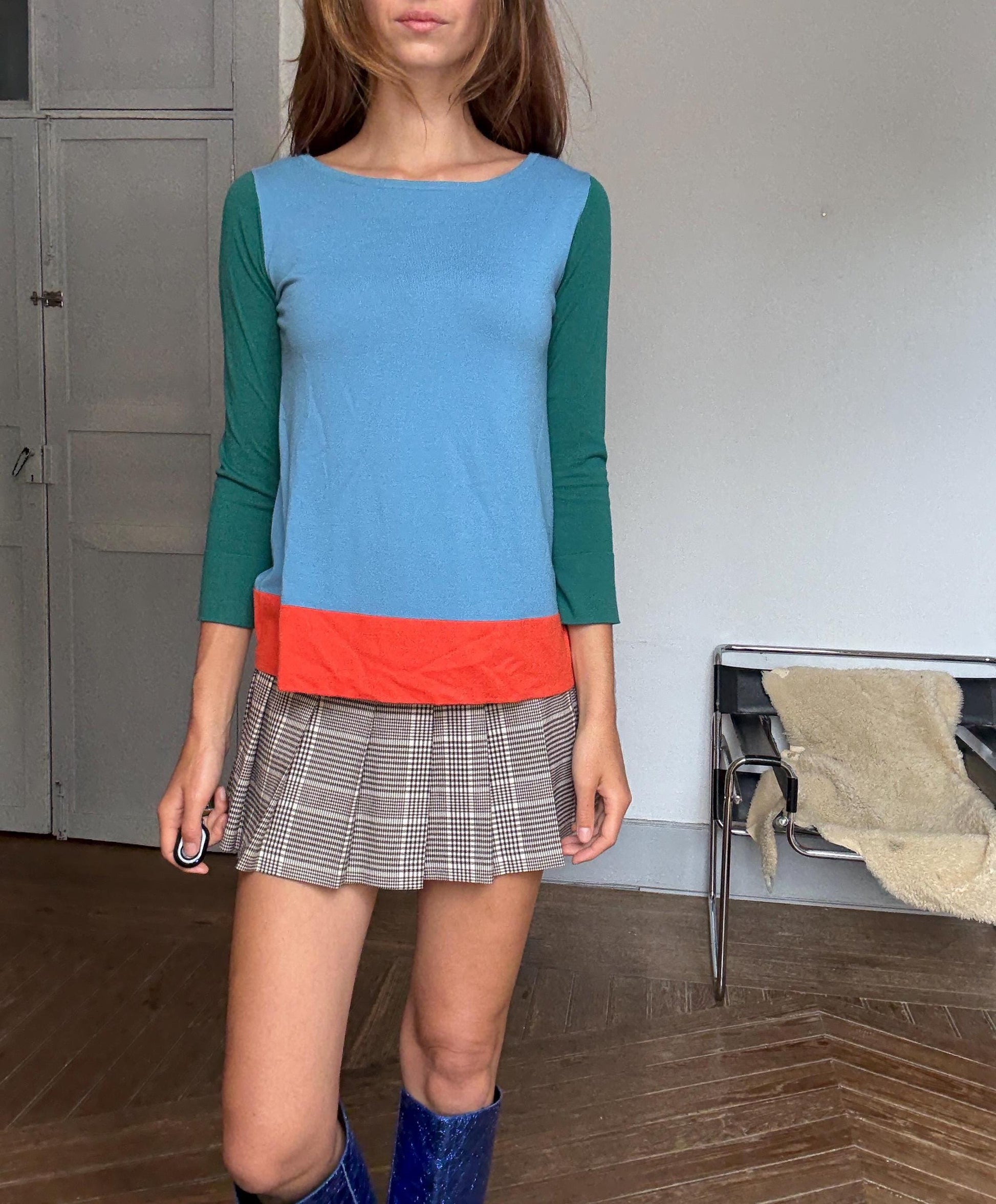 Weekend Max Mara Colorblock Tee – Retro Prep Long Sleeve, Size S